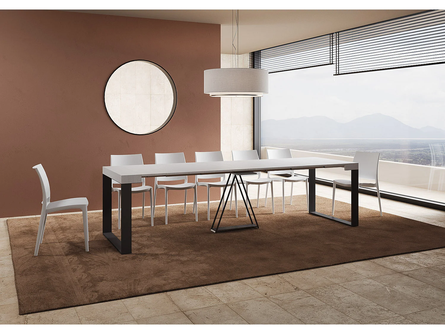 Console extensible 90x40/300cm Sketa frêne blanc cadre anthracite