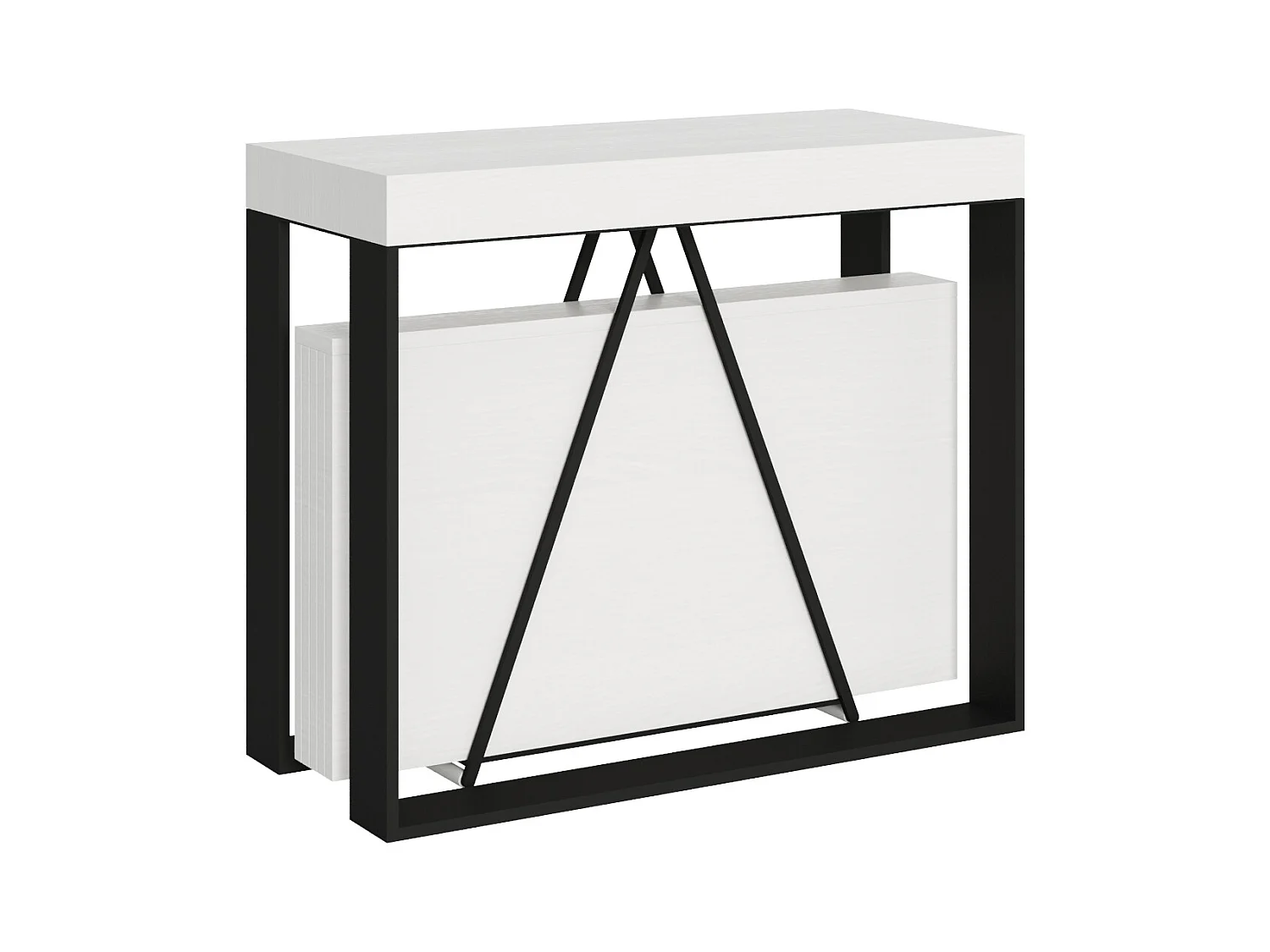 Console extensible 90x40/300cm Sketa frêne blanc cadre anthracite