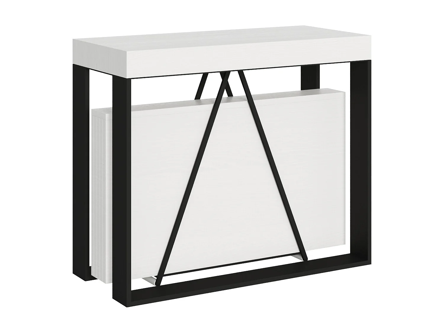 Uitschuifbare sidetable 90x40/300cm Sketa eiken wit met antraciet frame