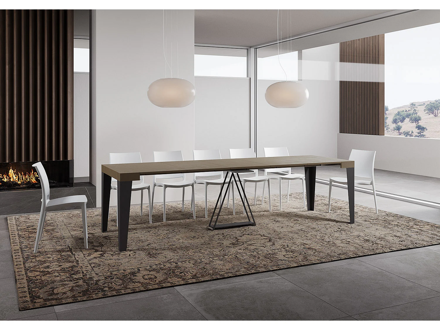 Ausziehbarer Konsolentisch 90x40/300 cm Algo Taubengrau mit Eisenrahmen aus Anthrazit