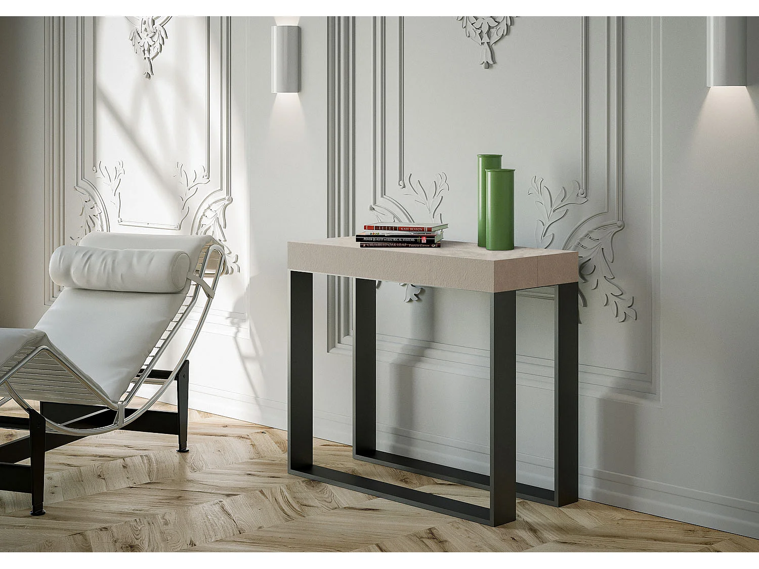 Mesa consola extensível 90x40/196 cm Elettra Small Cachemira quadro Antracite
