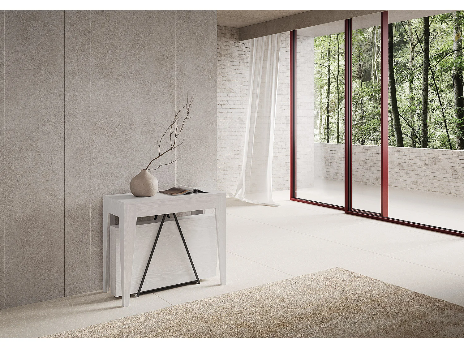 Ausziehbarer Konsolentisch 90x42/302 cm Zima Esche weiß