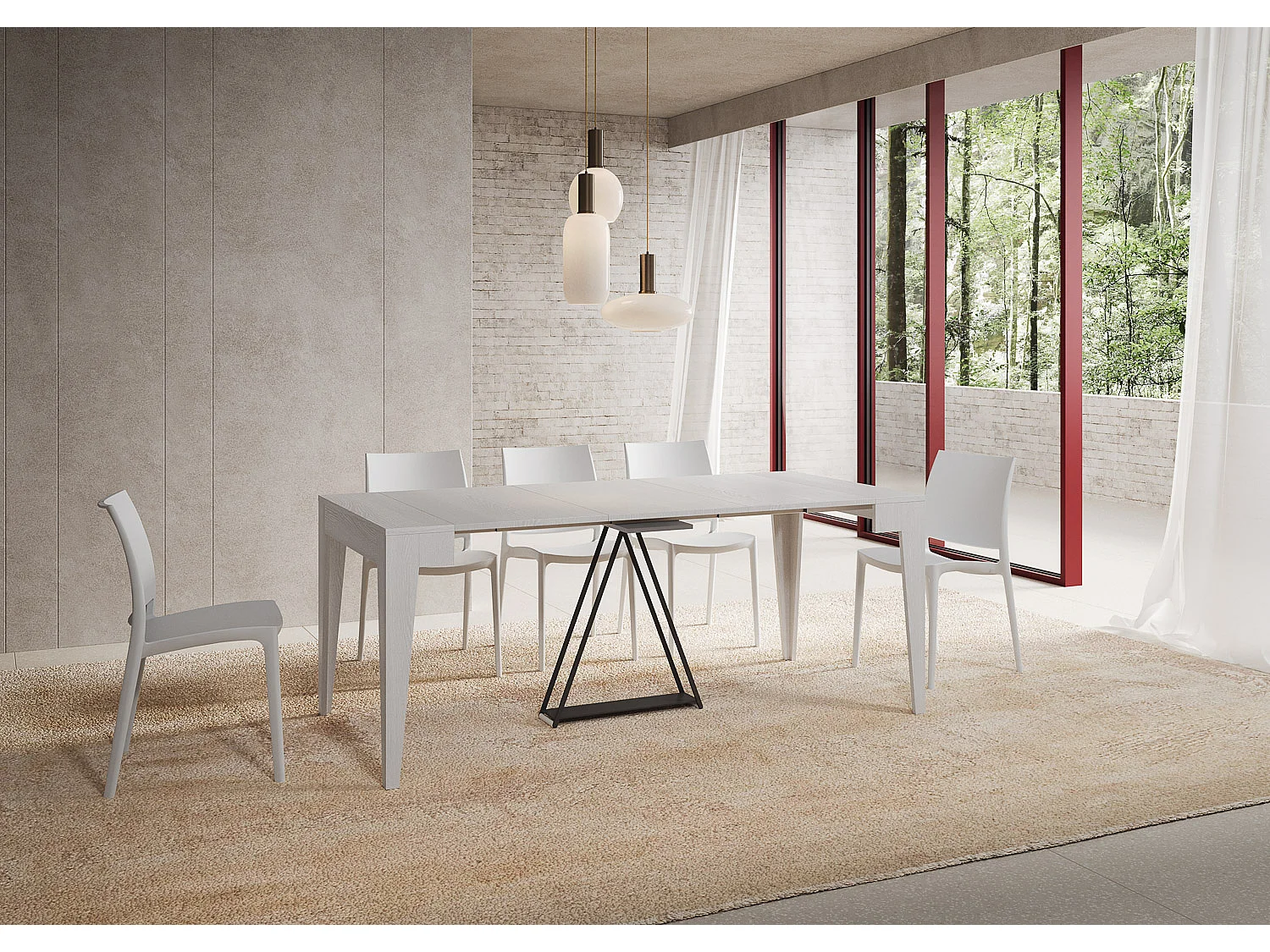 Uitschuifbare sidetable 90x42/302 cm Zima eiken wit