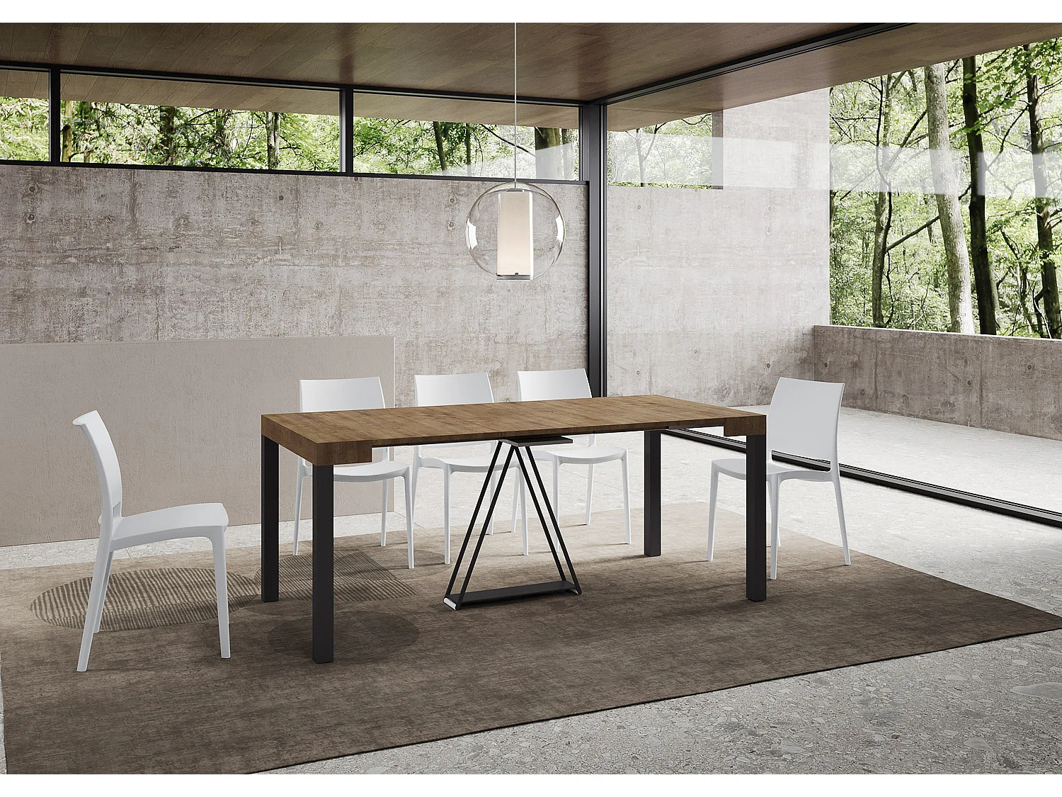 Uitschuifbare sidetable 90x40/196 cm Tiris Small walnoot met antraciet frame