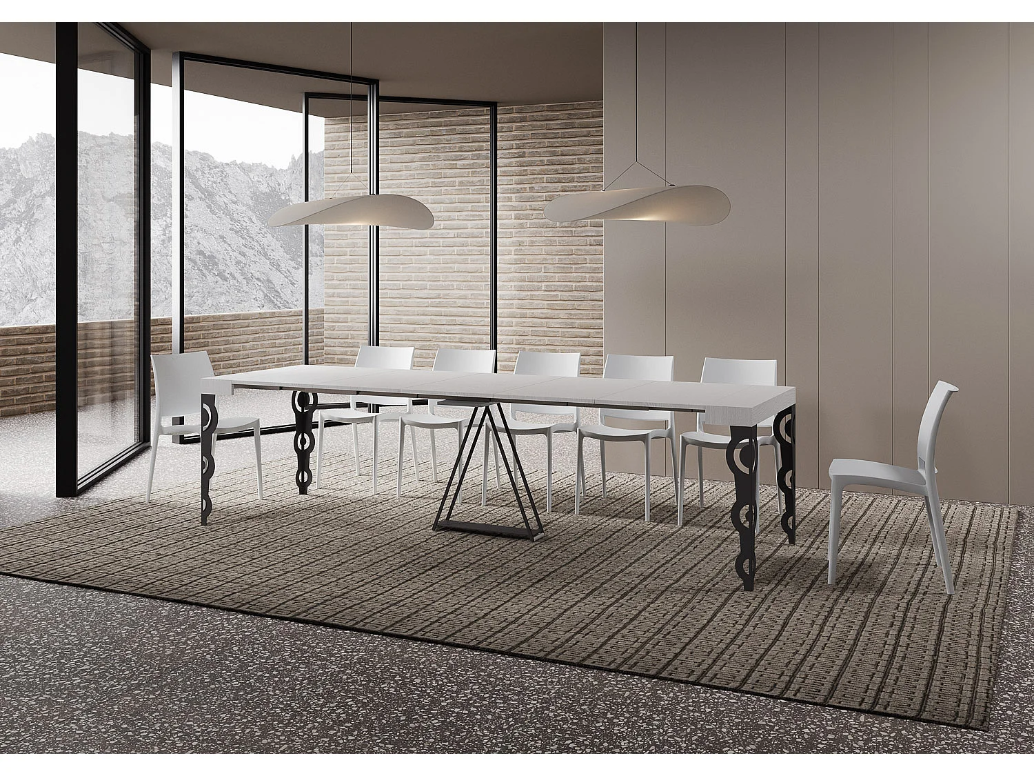 Console extensible 90x40/300cm Aceres frêne blanc cadre anthracite