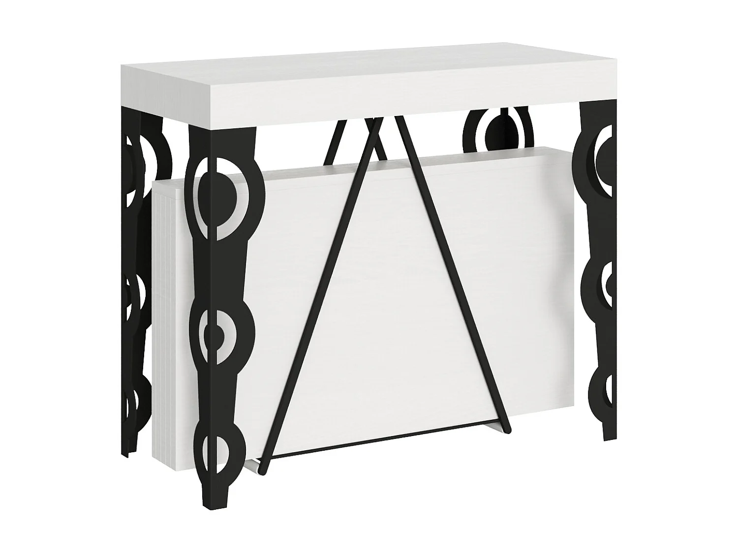 Console extensible 90x40/300cm Aceres frêne blanc cadre anthracite