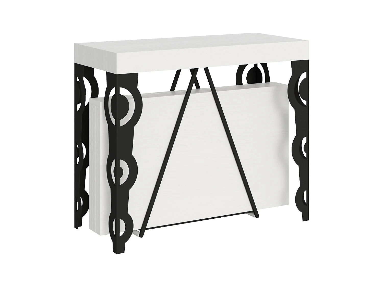 Console extensible 90x40/300cm Aceres frêne blanc cadre anthracite