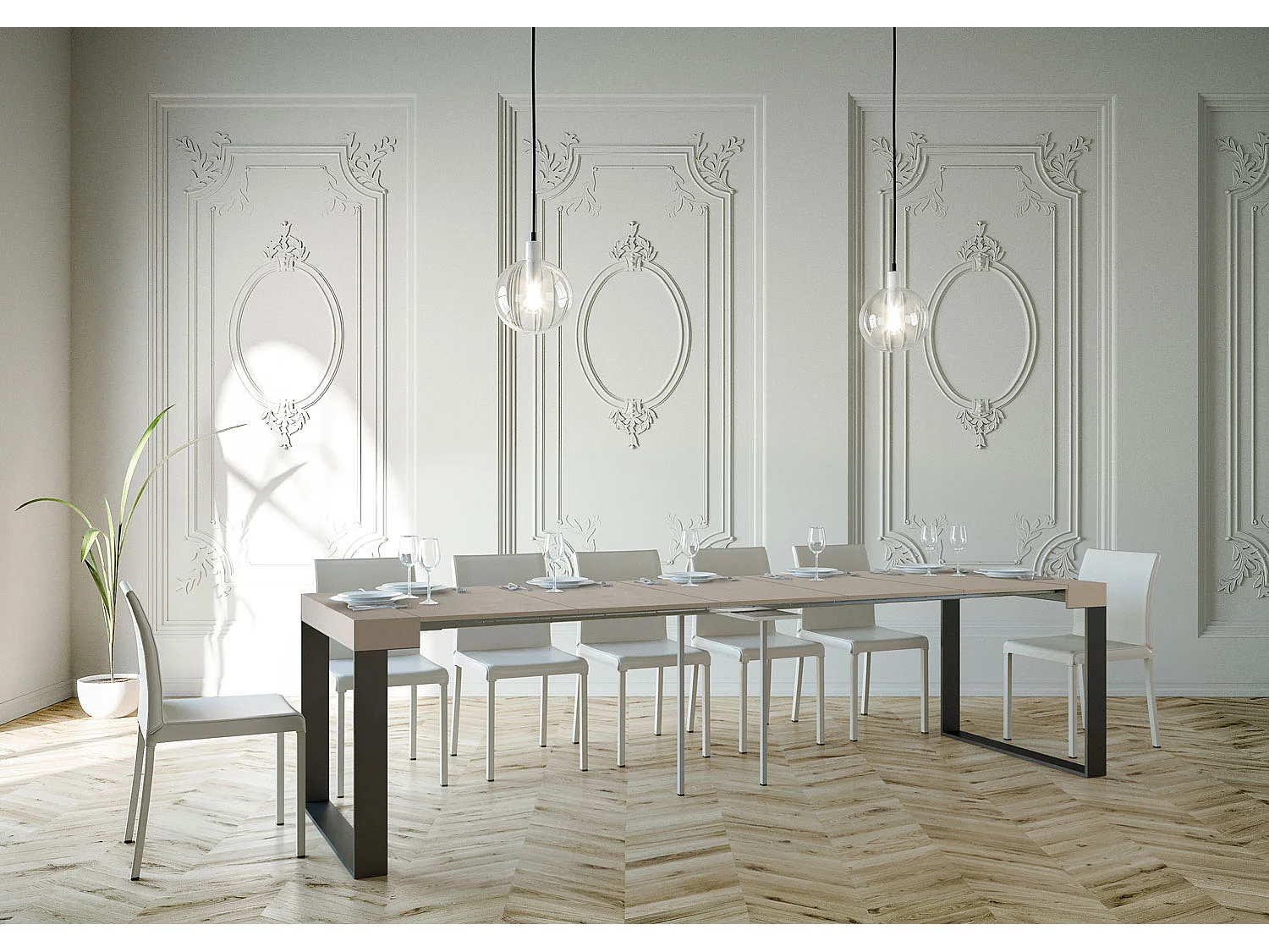 Console extensible 90x40/300 cm Elettra Cachemire cadre Anthracite