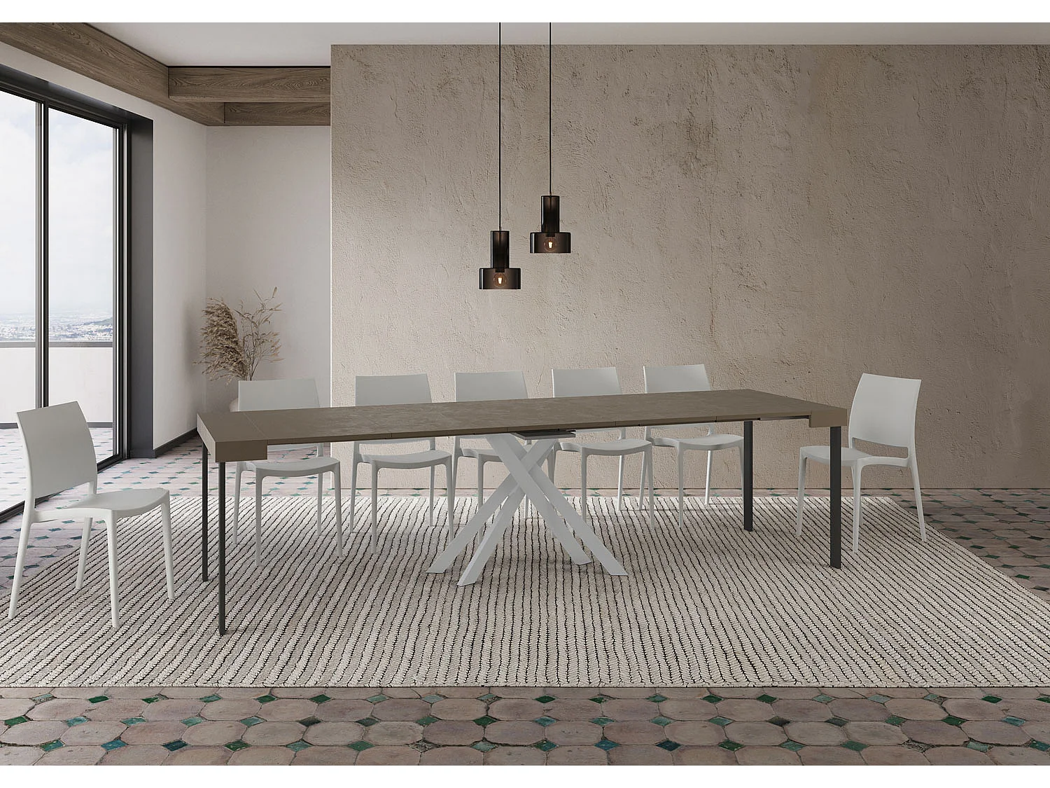 Console extensible 90x40/300 cm Krack taupe pieds blancs