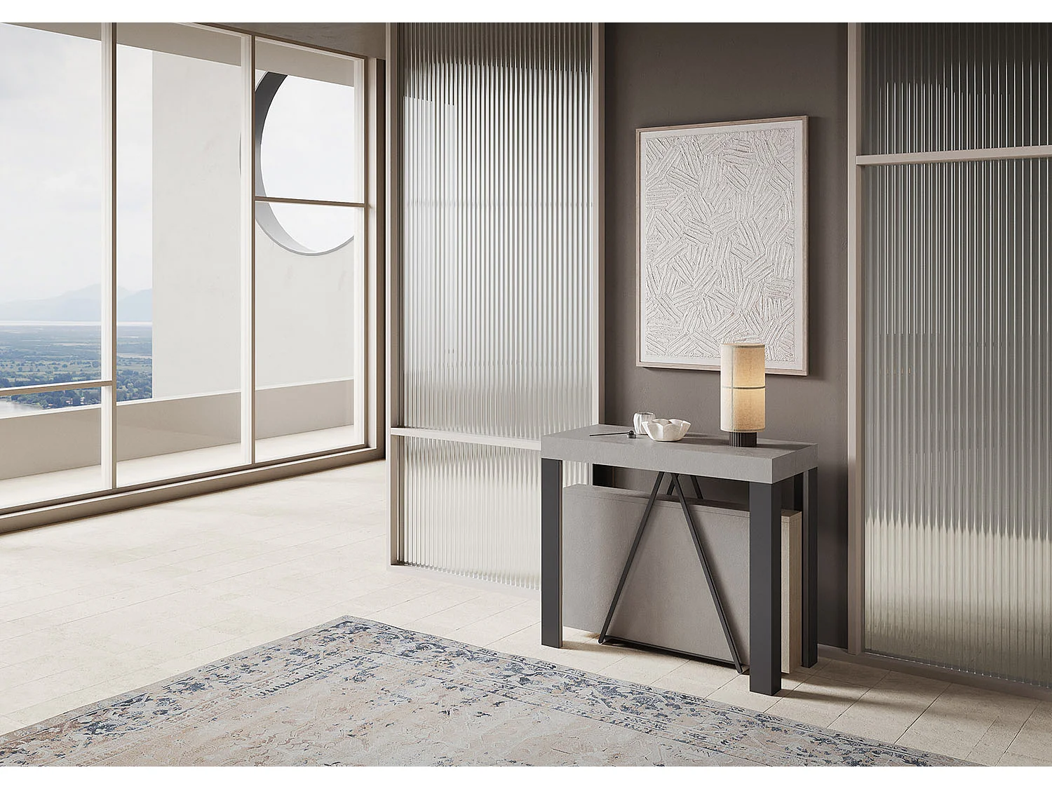 Uitschuifbare sidetable 90x40/300 cm Tarax kasjmier met antraciet frame