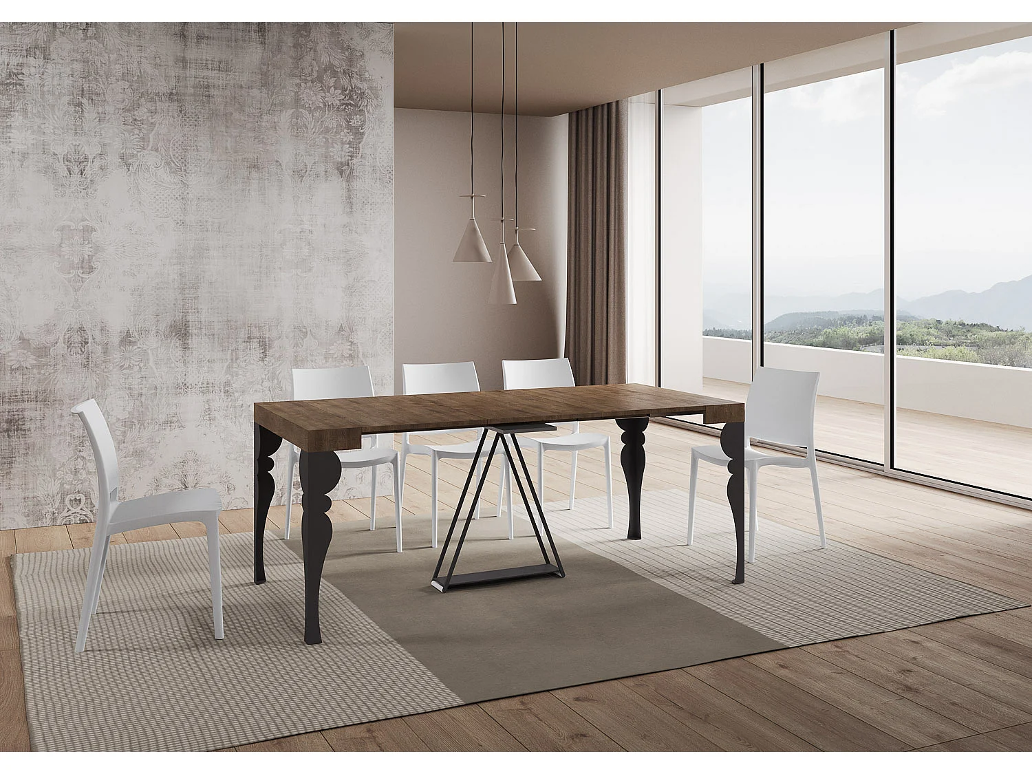 Console extensible 90x40/196 cm Riza Small noyer cadre anthracite