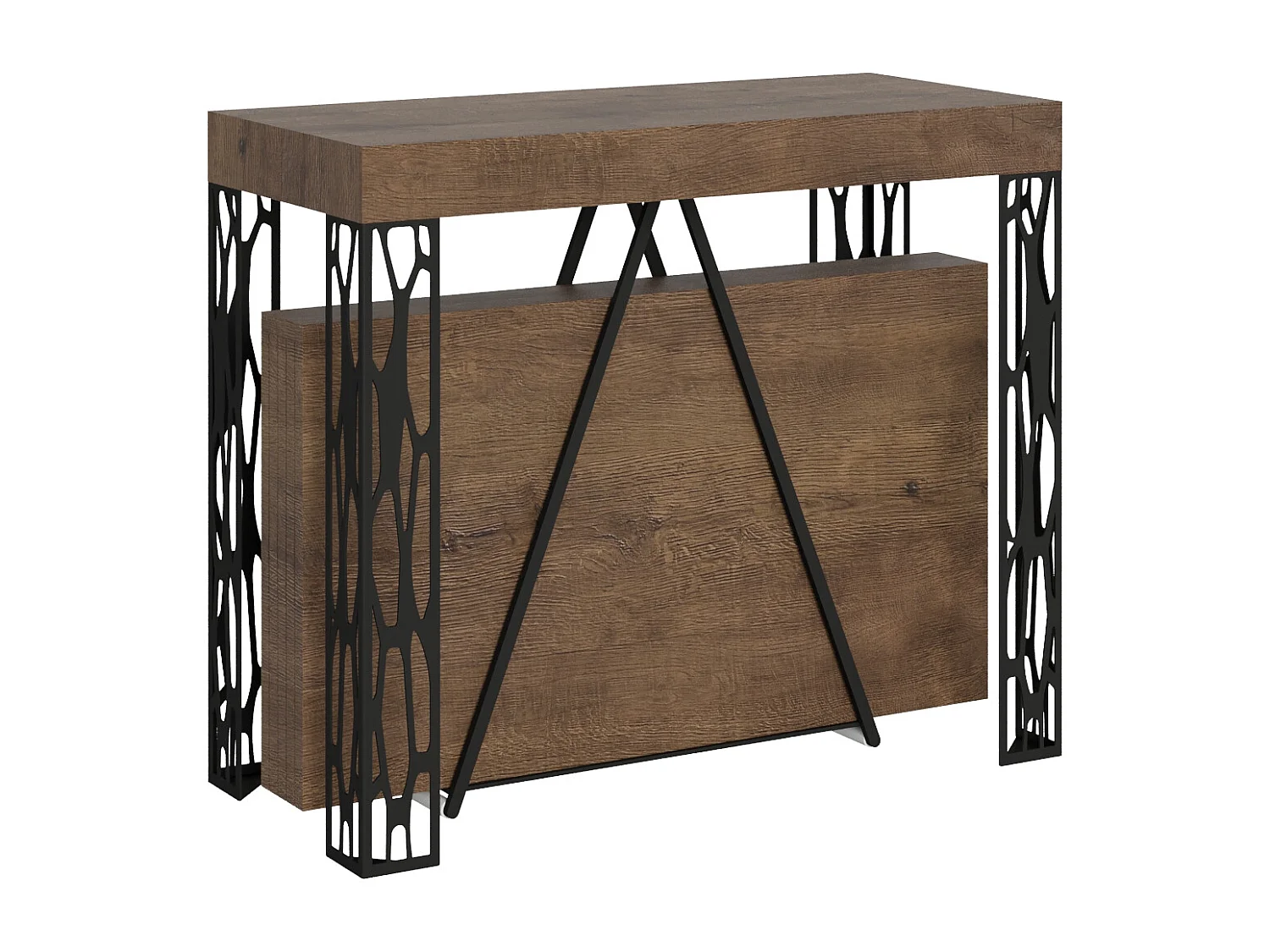 Console extensible 90x40/196 cm Kerpa Small noyer cadre anthracite