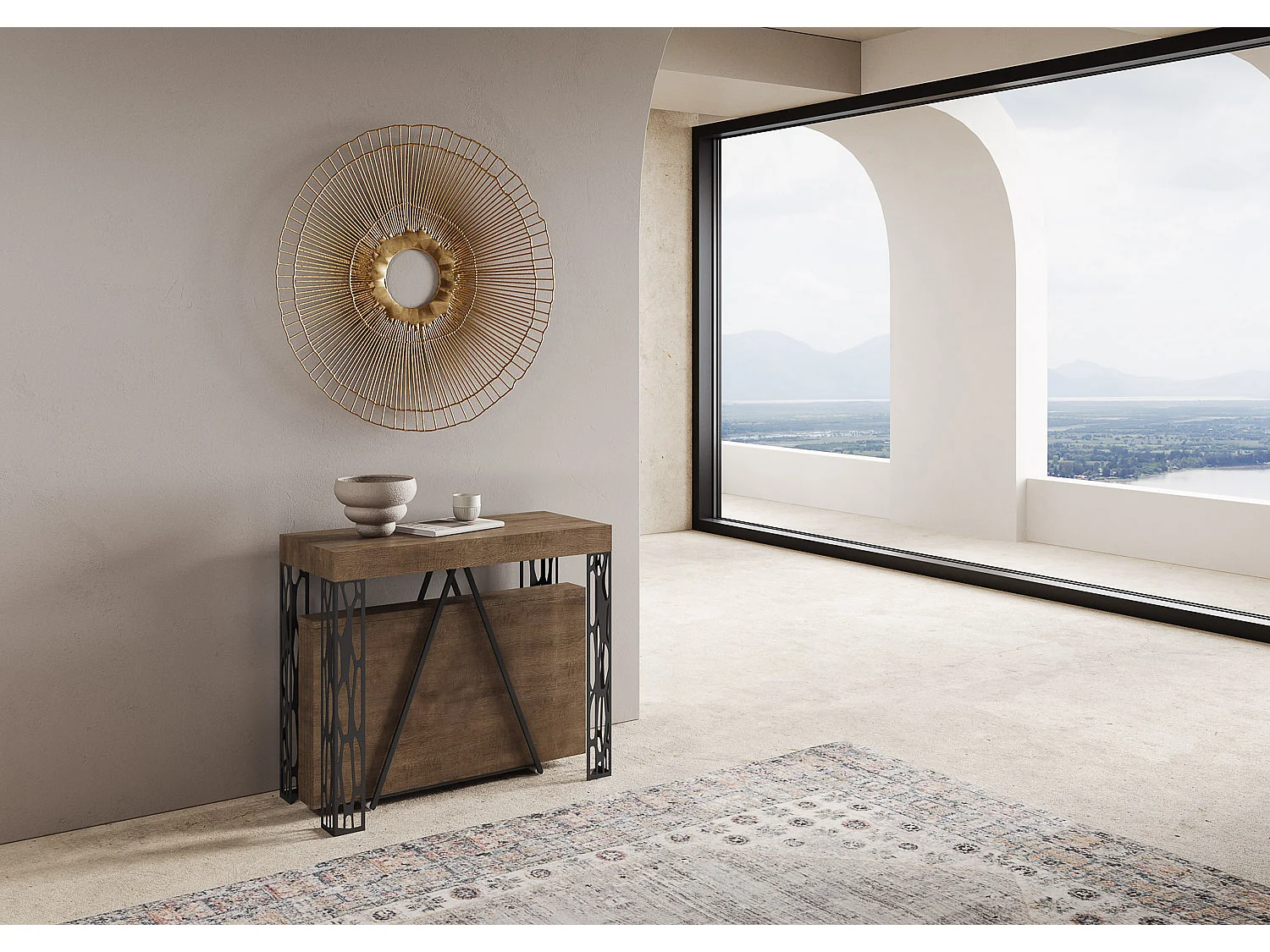 Mesa consola extensível 90x40/196 cm Kerpa Small nogueira quadro antracite