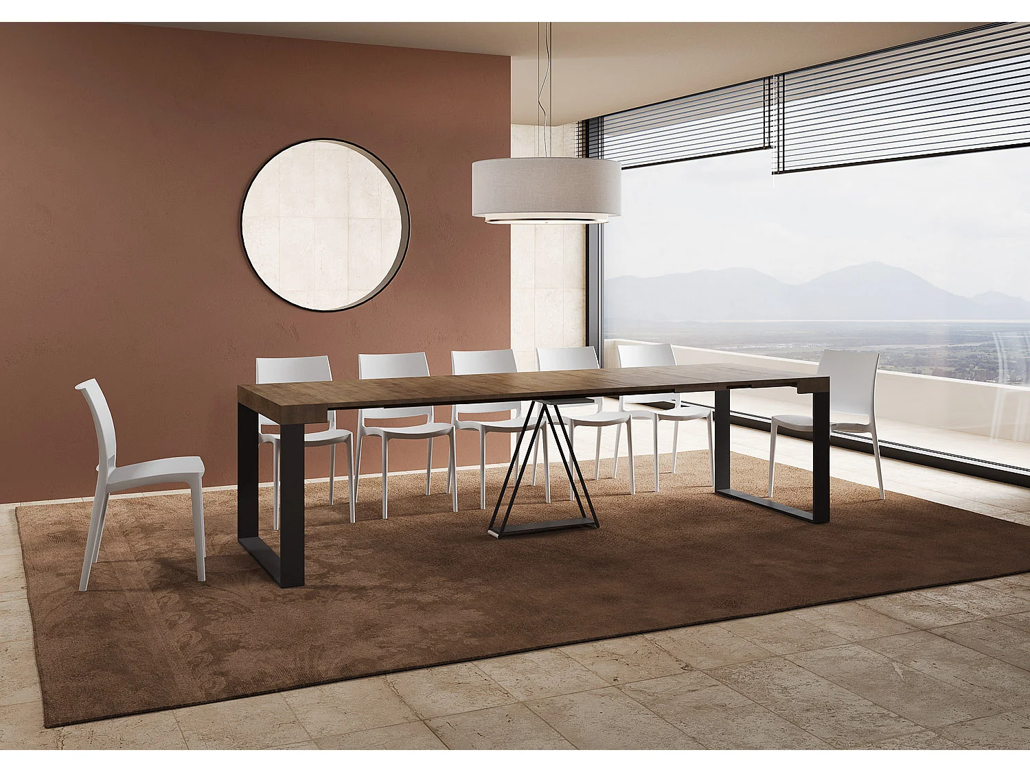 Console extensible 90x40/300cm Sketa noyer cadre anthracite