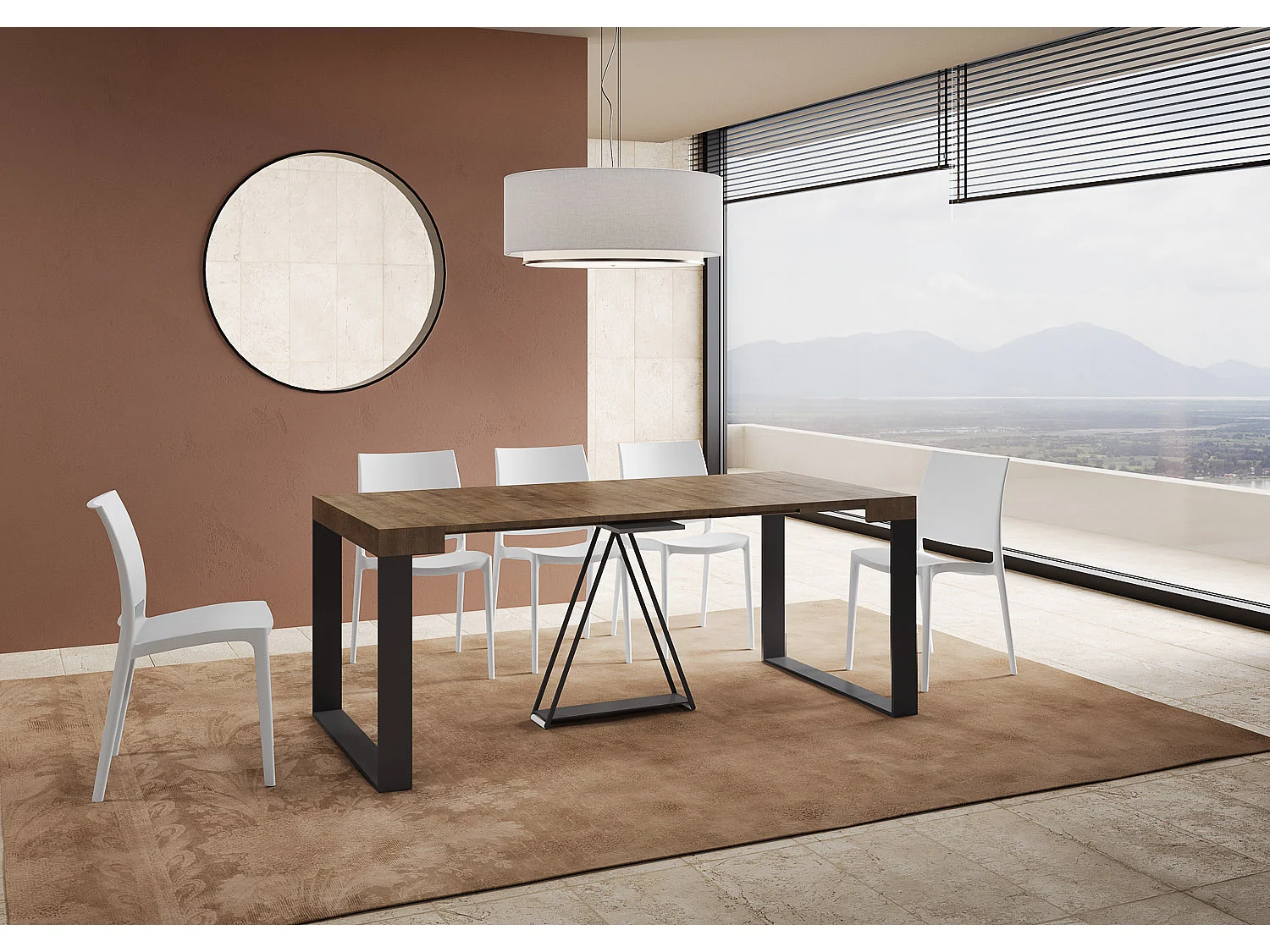 Console extensible 90x40/300cm Sketa noyer cadre anthracite