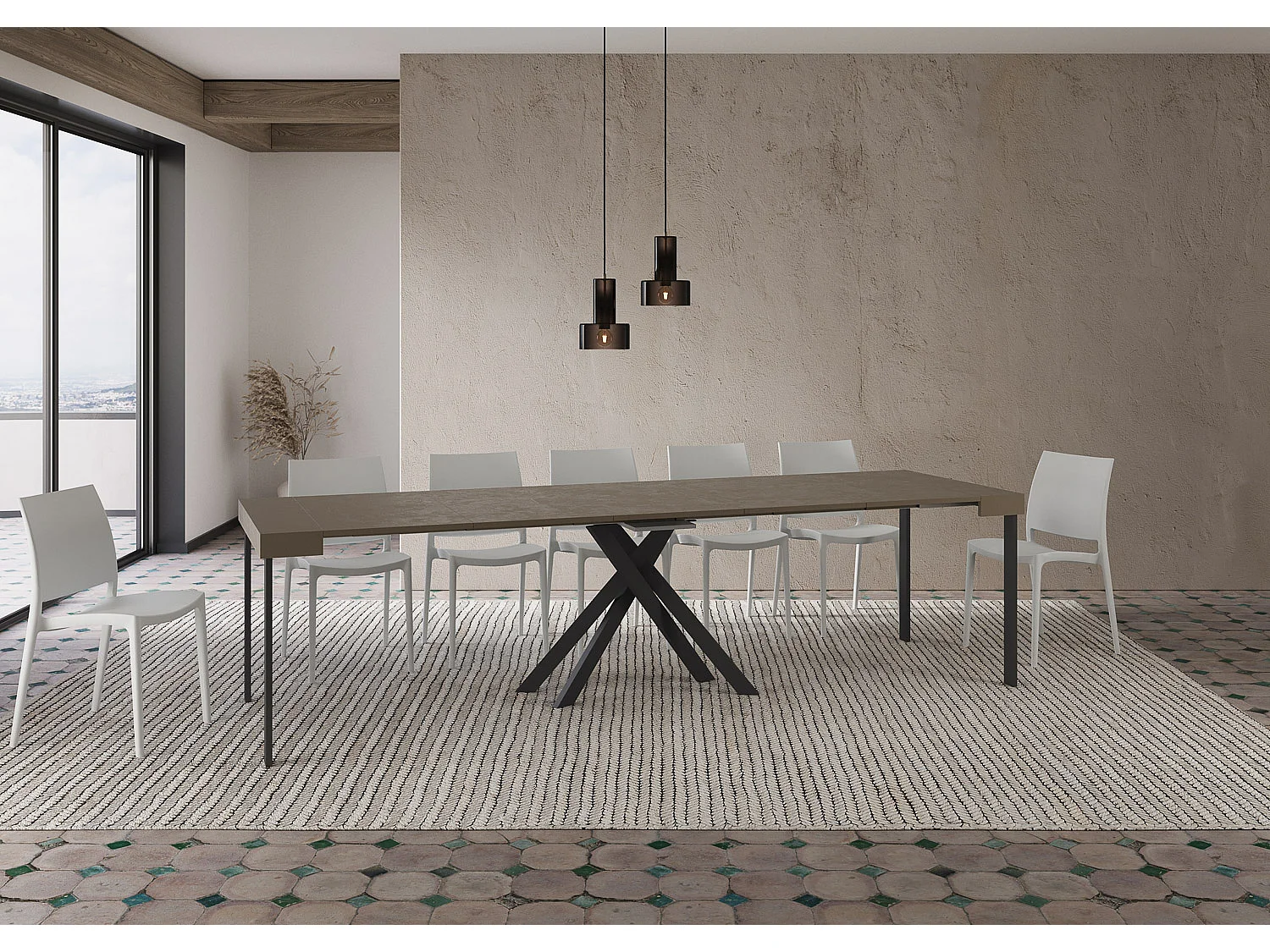 Uitschuifbare sidetable 90x40/300 cm Krack taupe met antraciet poten