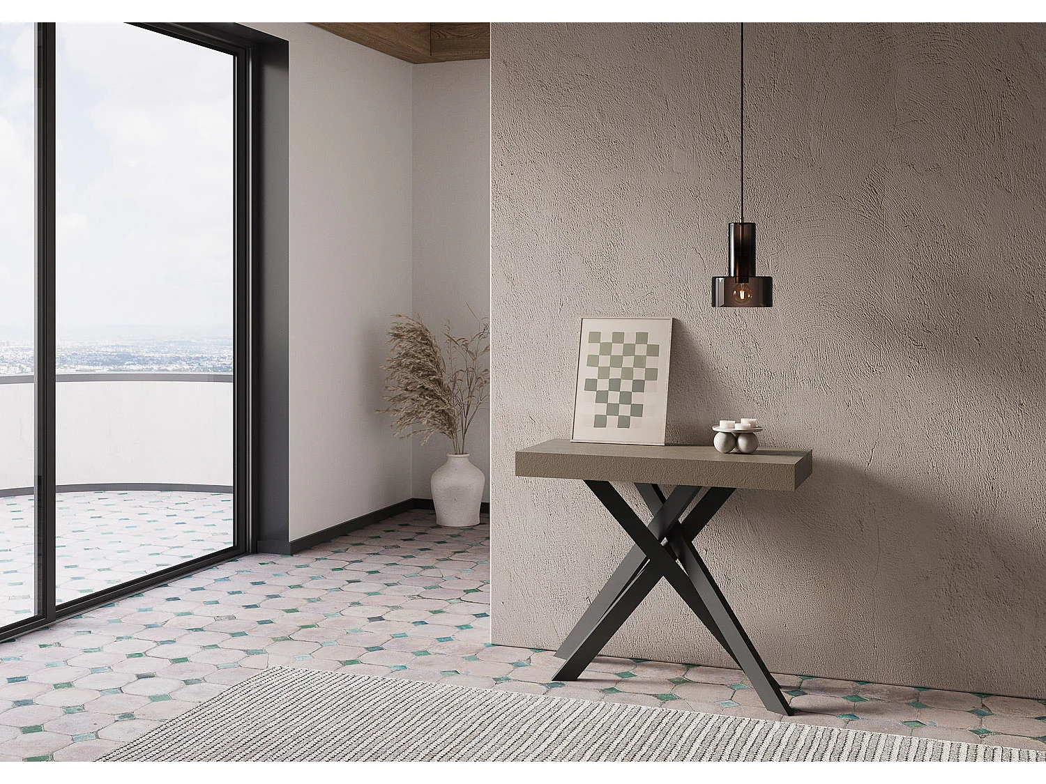 Console extensible 90x40/300 cm Krack taupe pieds anthracite