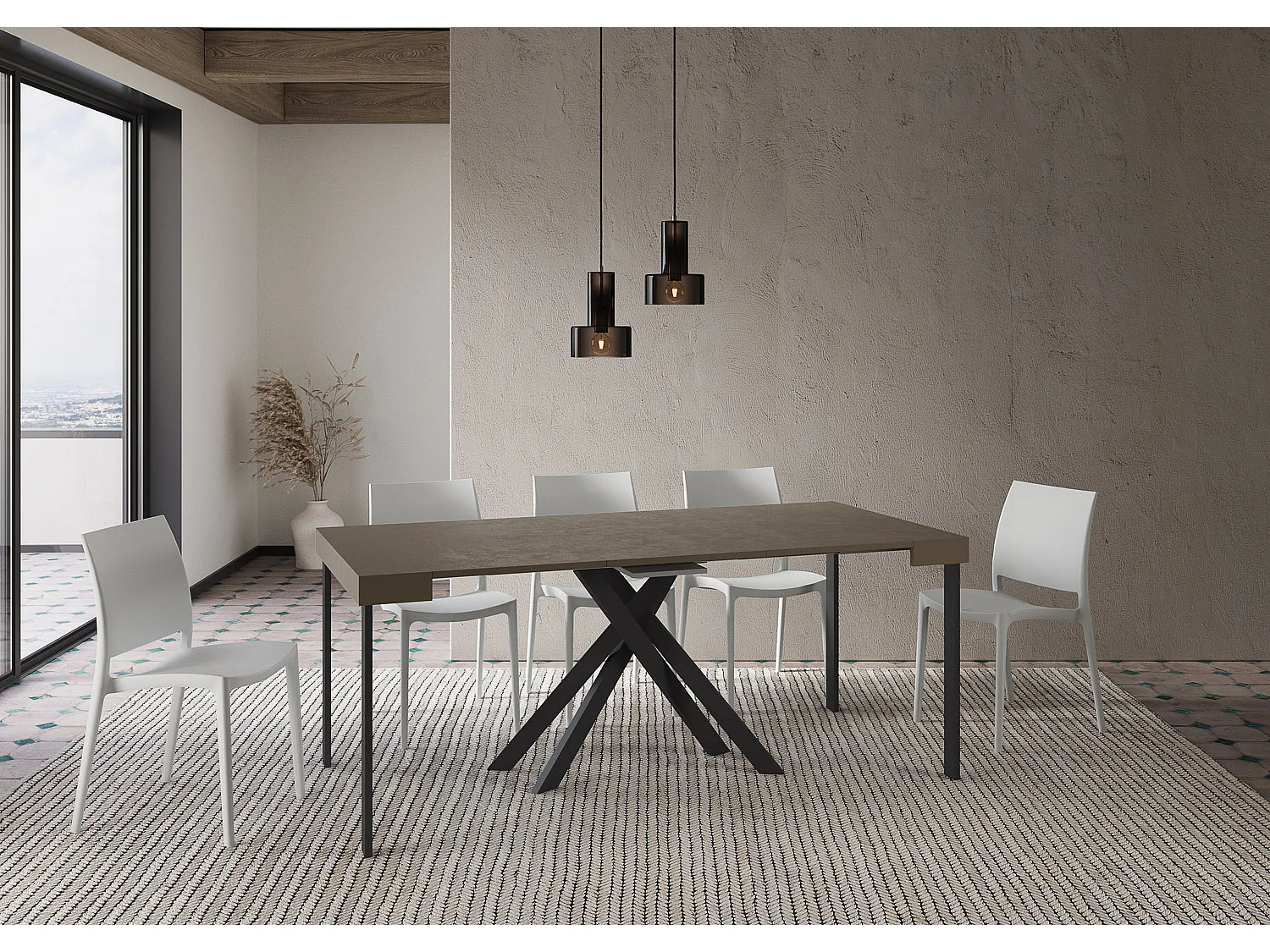 Console extensible 90x40/300 cm Krack taupe pieds anthracite