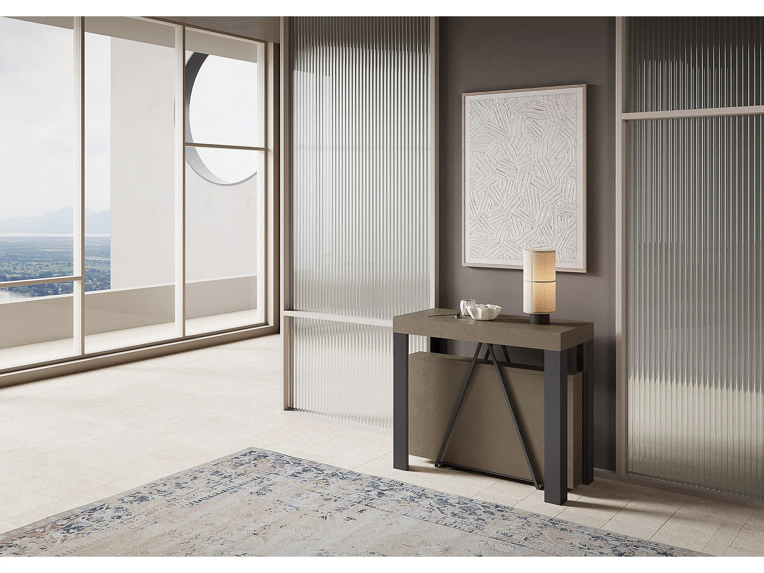 Console extensible 90x40/300 cm Tarax taupe cadre anthracite