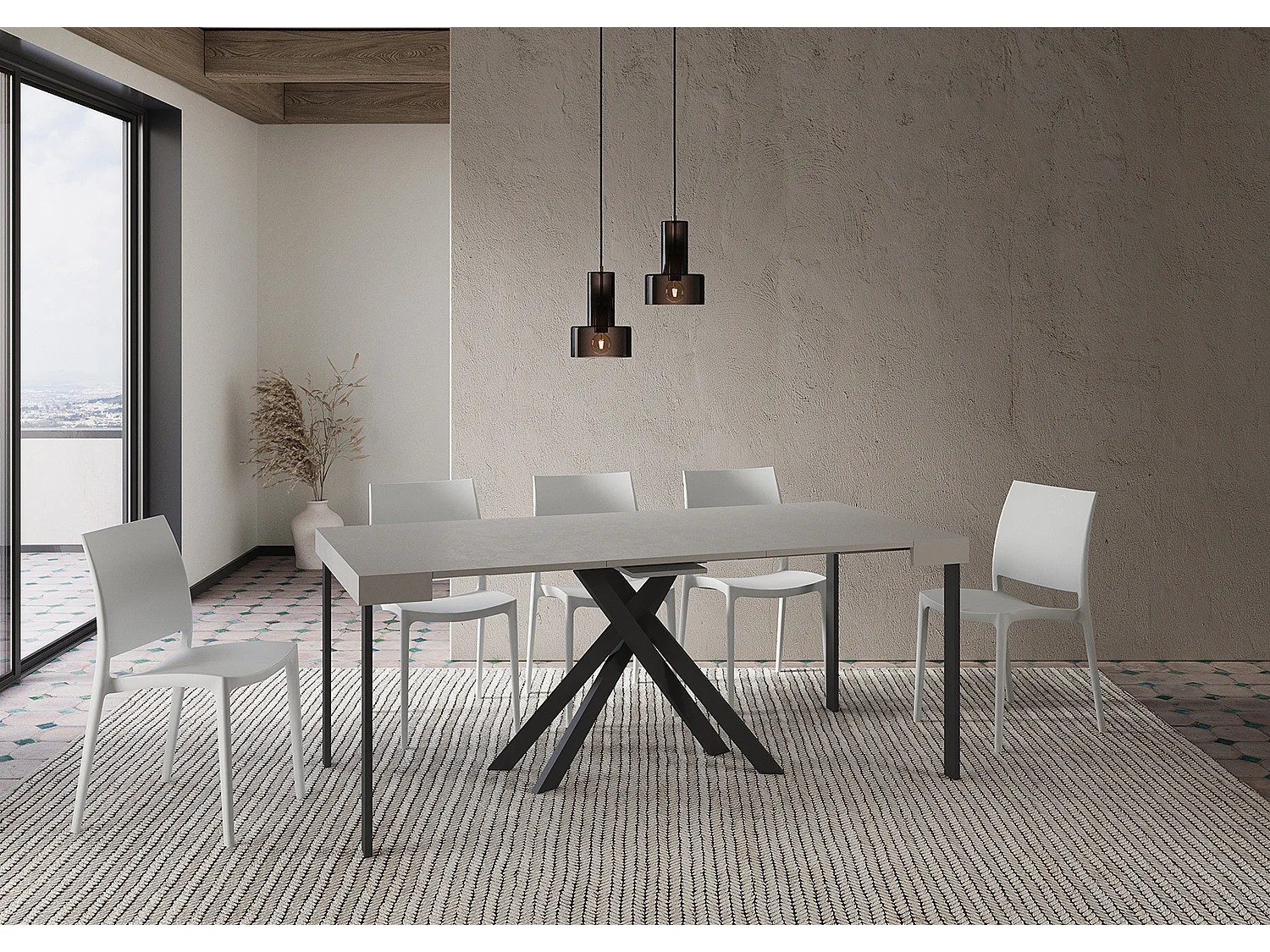 Console extensible 90x40/300 cm Krack cachemire pieds anthracite