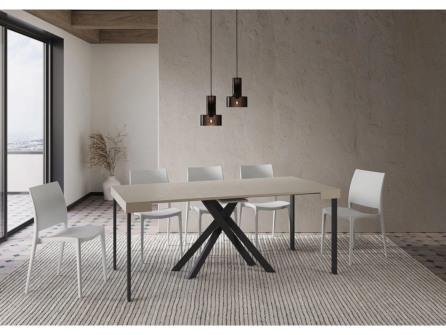 Console extensible 90x40/300 cm Krack cachemire pieds anthracite