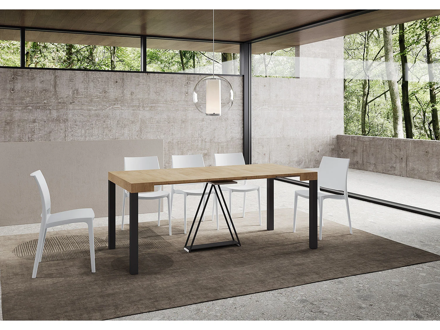 Console extensible 90x40/300 cm Tiris chêne nature cadre anthracite