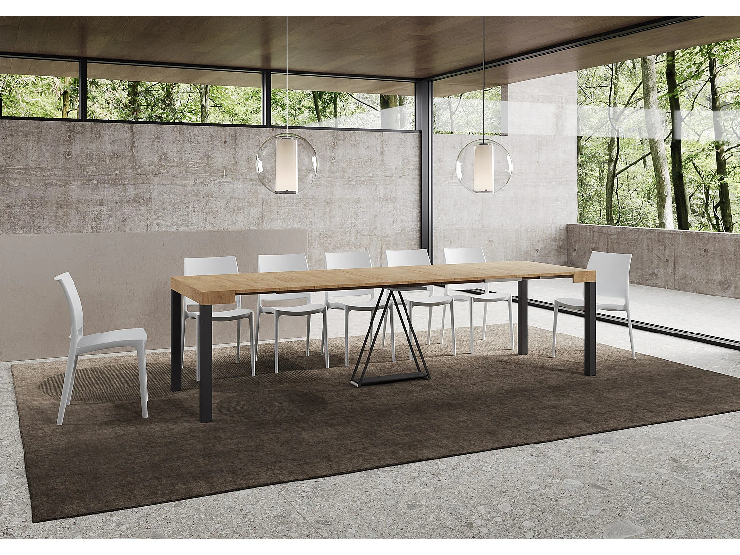 Console extensible 90x40/300 cm Tiris chêne nature cadre anthracite