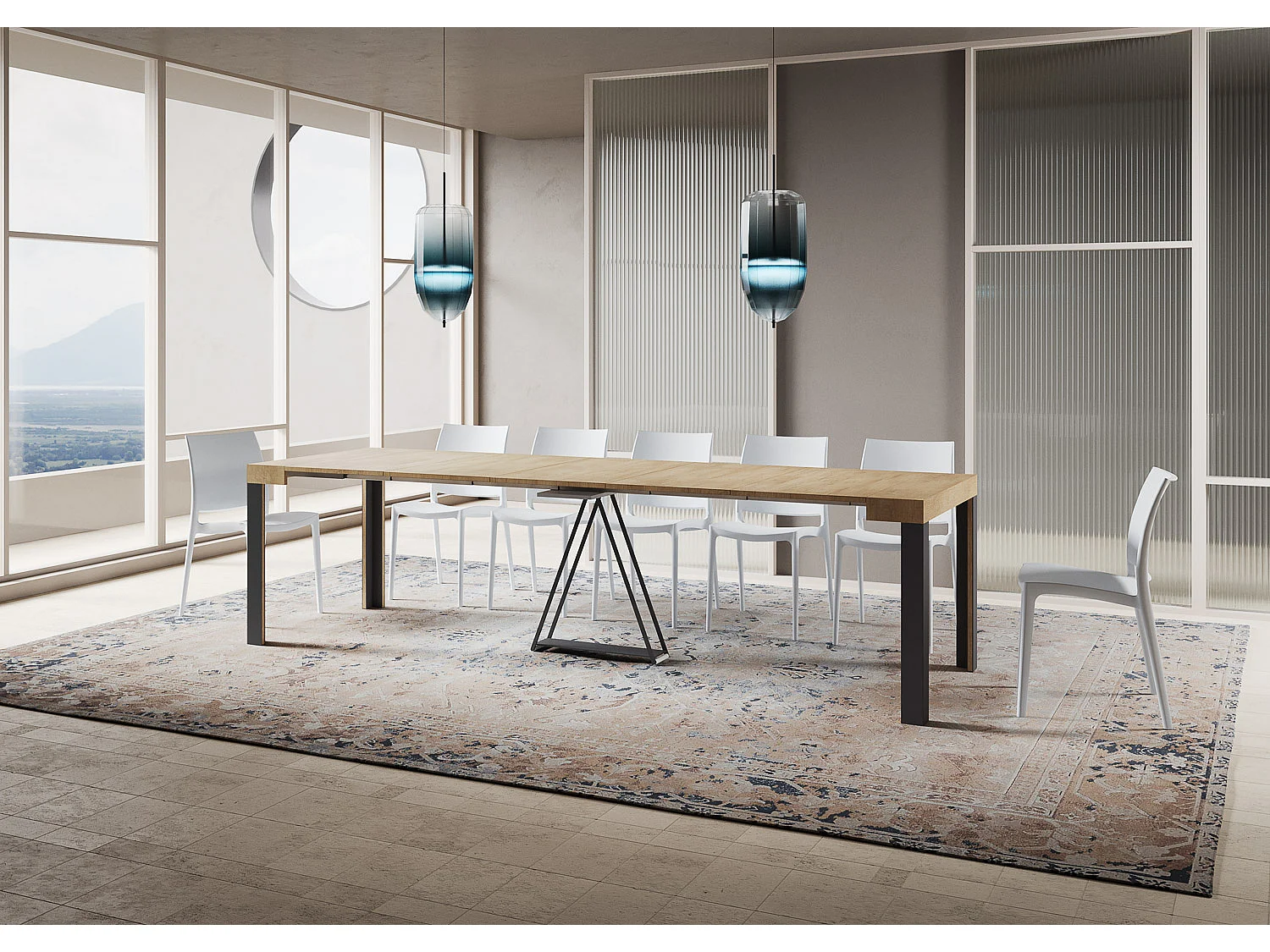 Console extensible 90x40/300 cm Tarax chêne nature cadre anthracite