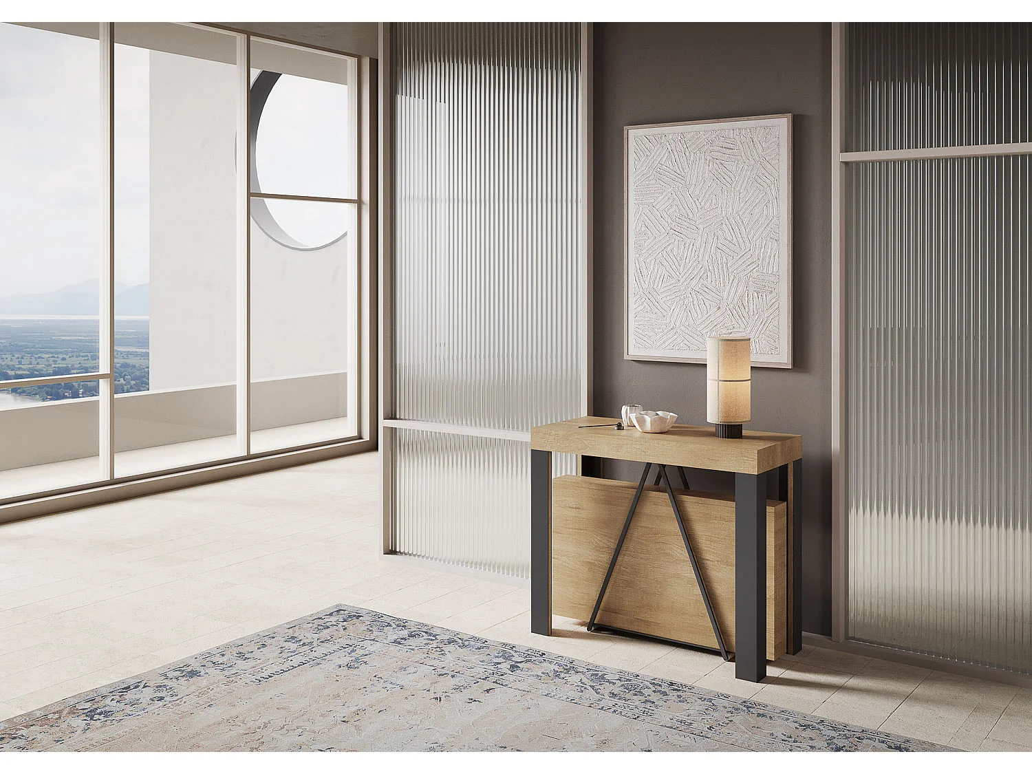 Console extensible 90x40/300 cm Tarax chêne nature cadre anthracite