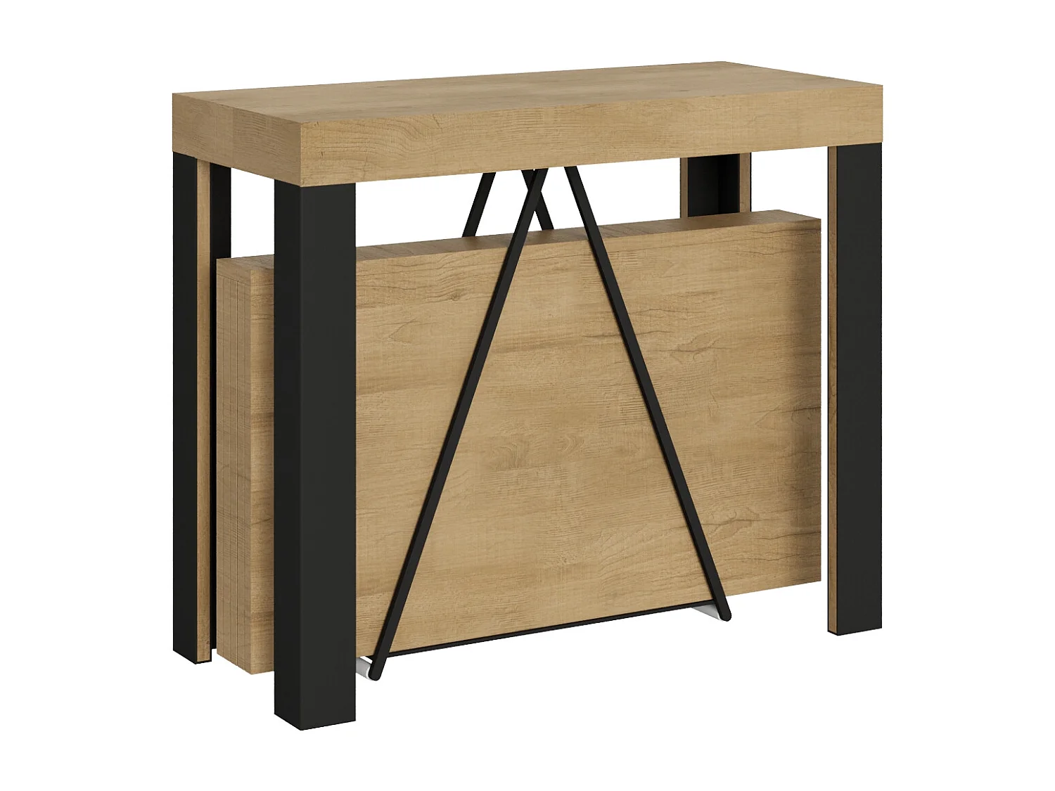 Ausziehbarer Konsolentisch 90x40/300 cm Tarax Eiche Natur mit Eisenrahmen aus Anthrazit