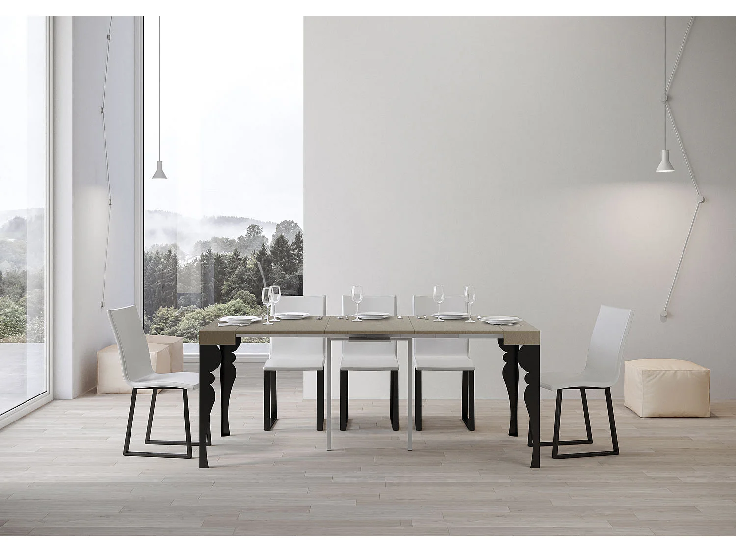 Console extensible 90x40/300 cm Paxon cachemire pieds anthracite