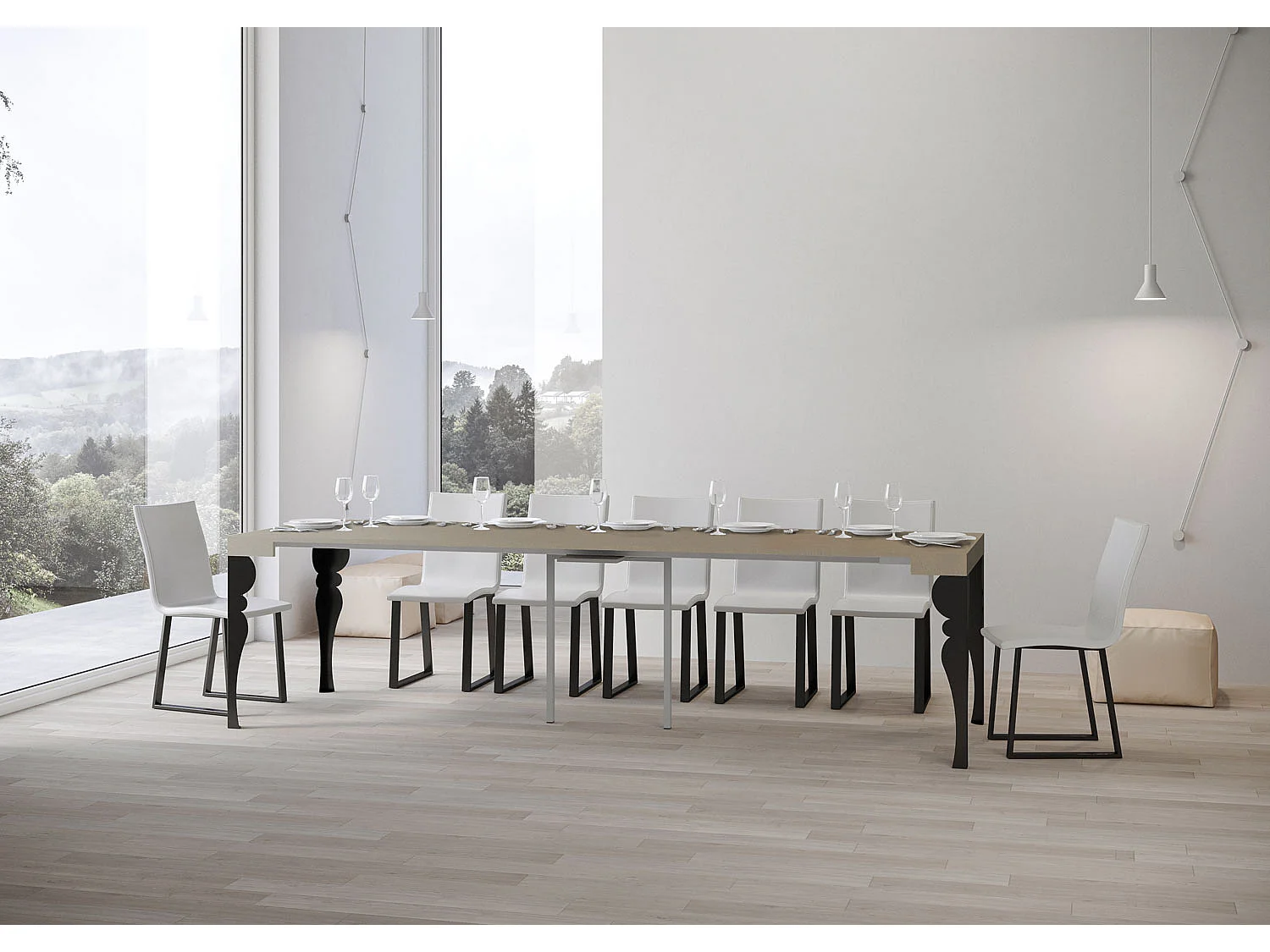 Console extensible 90x40/300 cm Paxon cachemire pieds anthracite