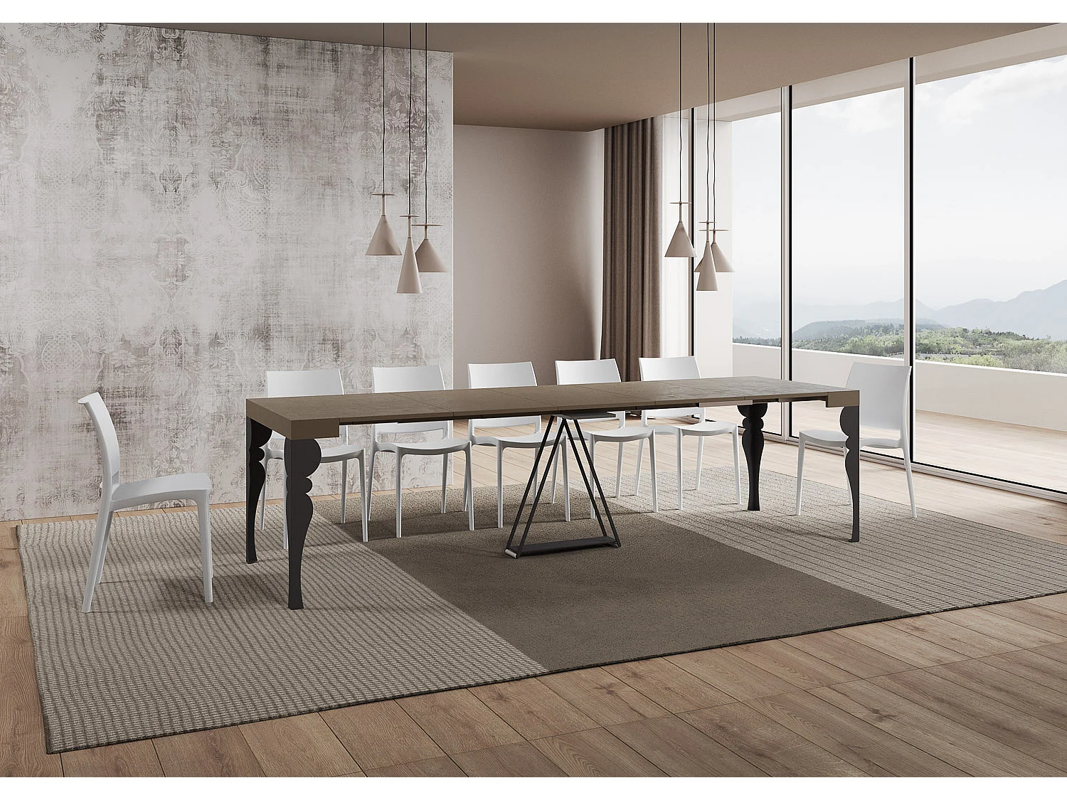 Console extensible 90x40/300 cm Riza taupe cadre anthracite