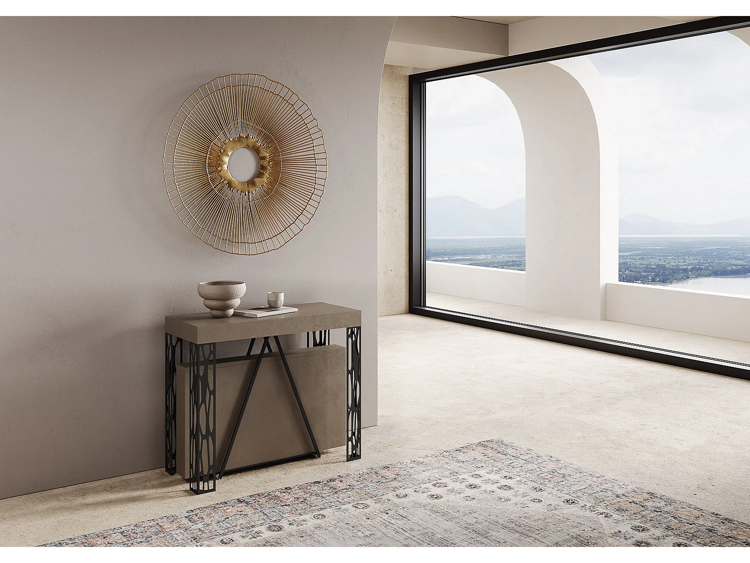 Console extensible 90x40/300 cm Kerpa taupe cadre anthracite