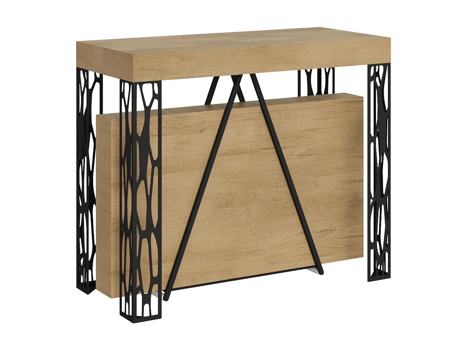 Console extensible 90x40/300 cm Kerpa chêne nature cadre anthracite