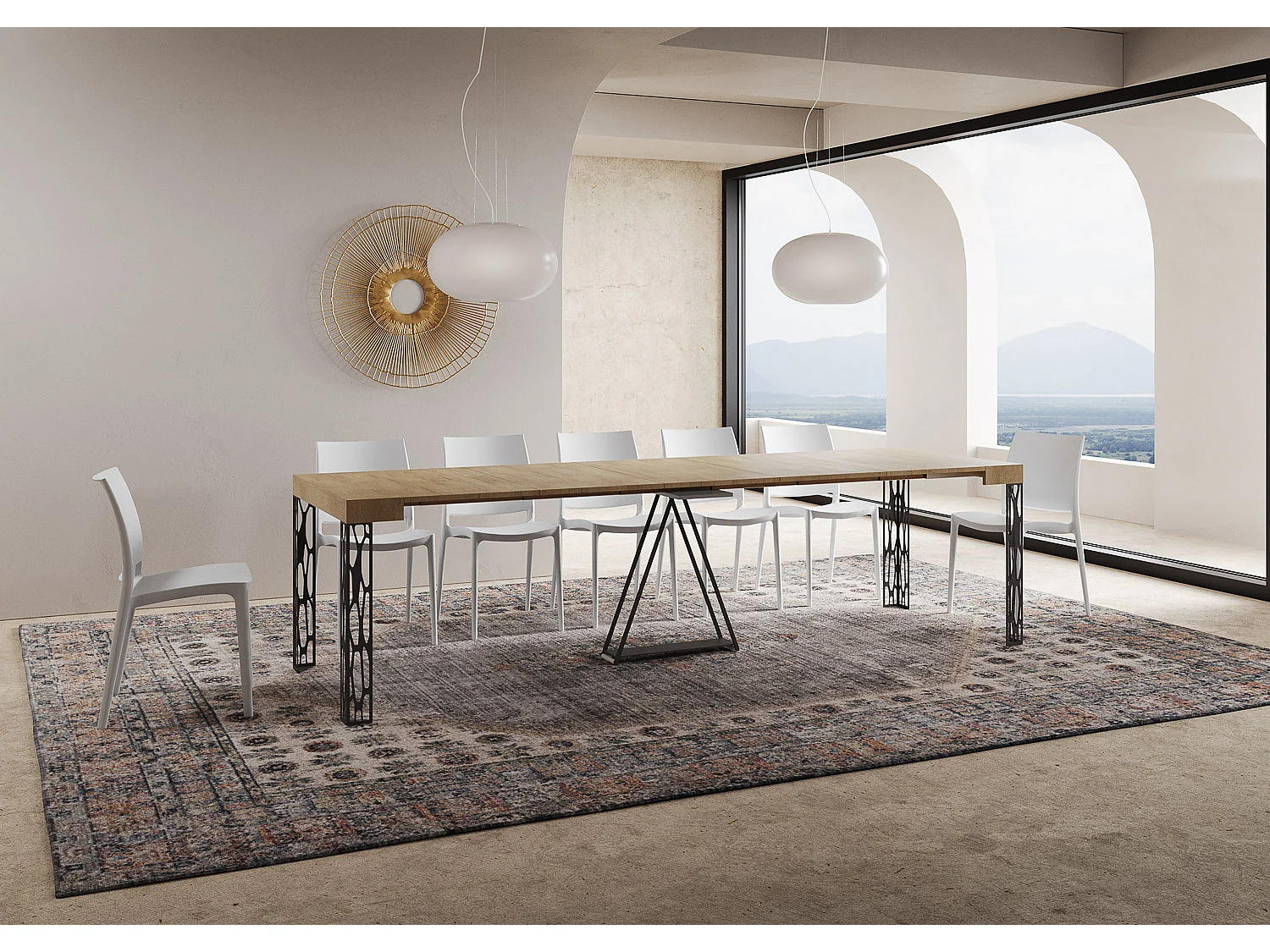 Console extensible 90x40/300 cm Kerpa chêne nature cadre anthracite