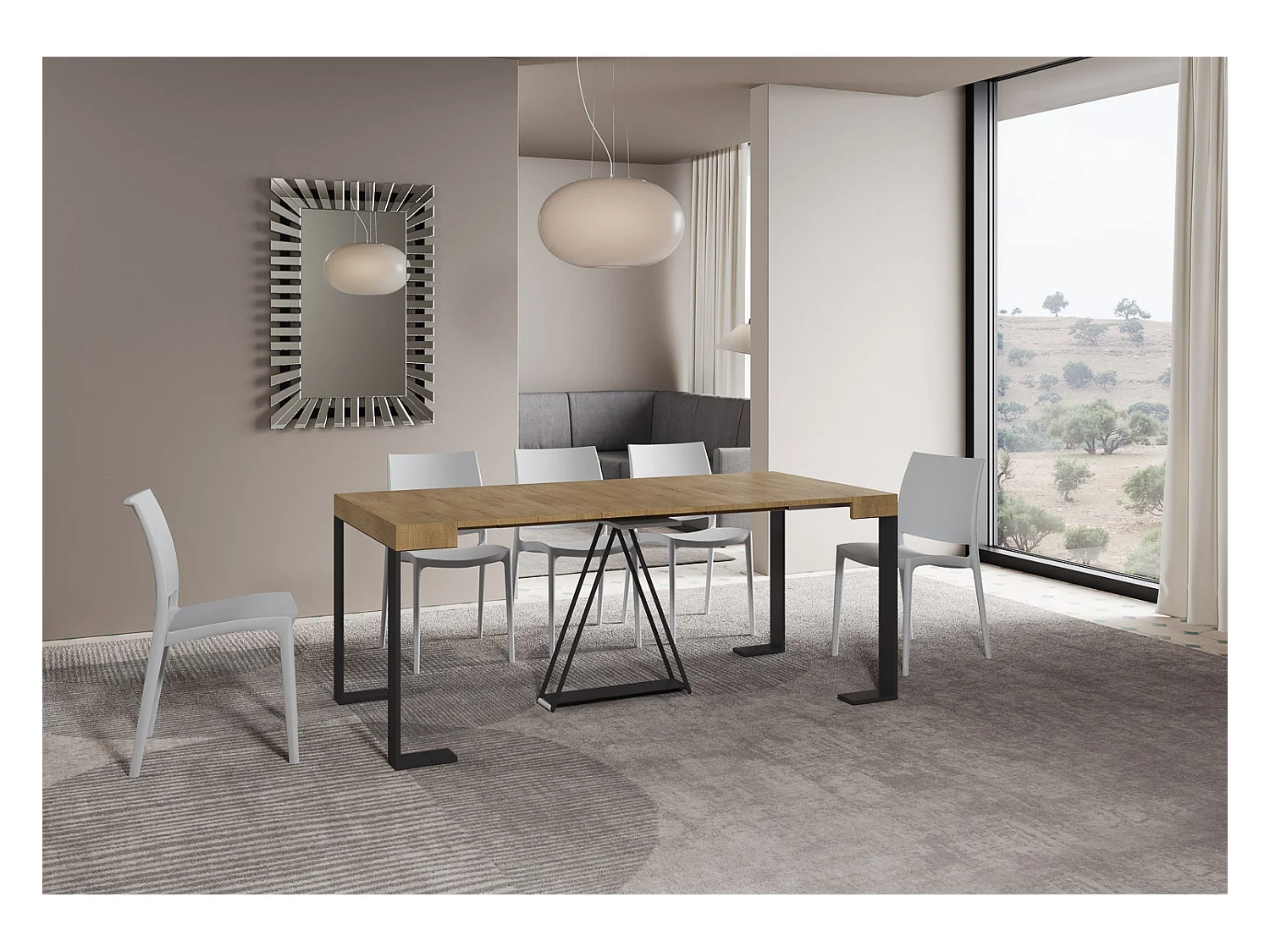 Console extensible 90x40/196 cm Zamat Small chêne nature cadre anthracite