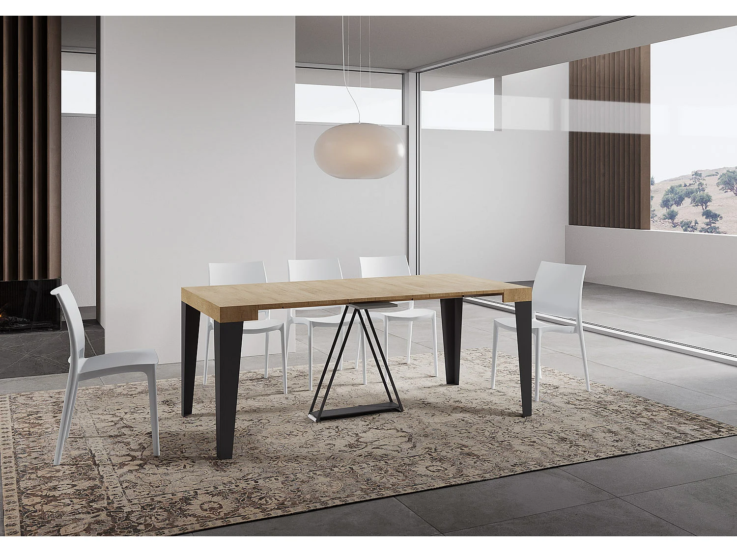 Uitschuifbare sidetable 90x40/196 cm Algo Small natuur eiken met antraciet frame