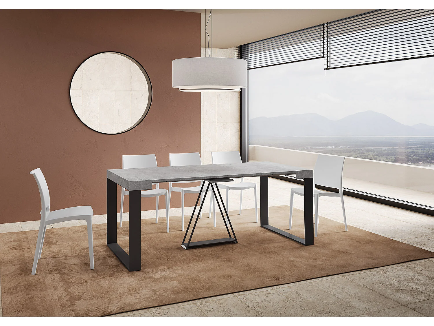 Console extensible 90x40/196 cm Sketa Small gris béton cadre anthracite
