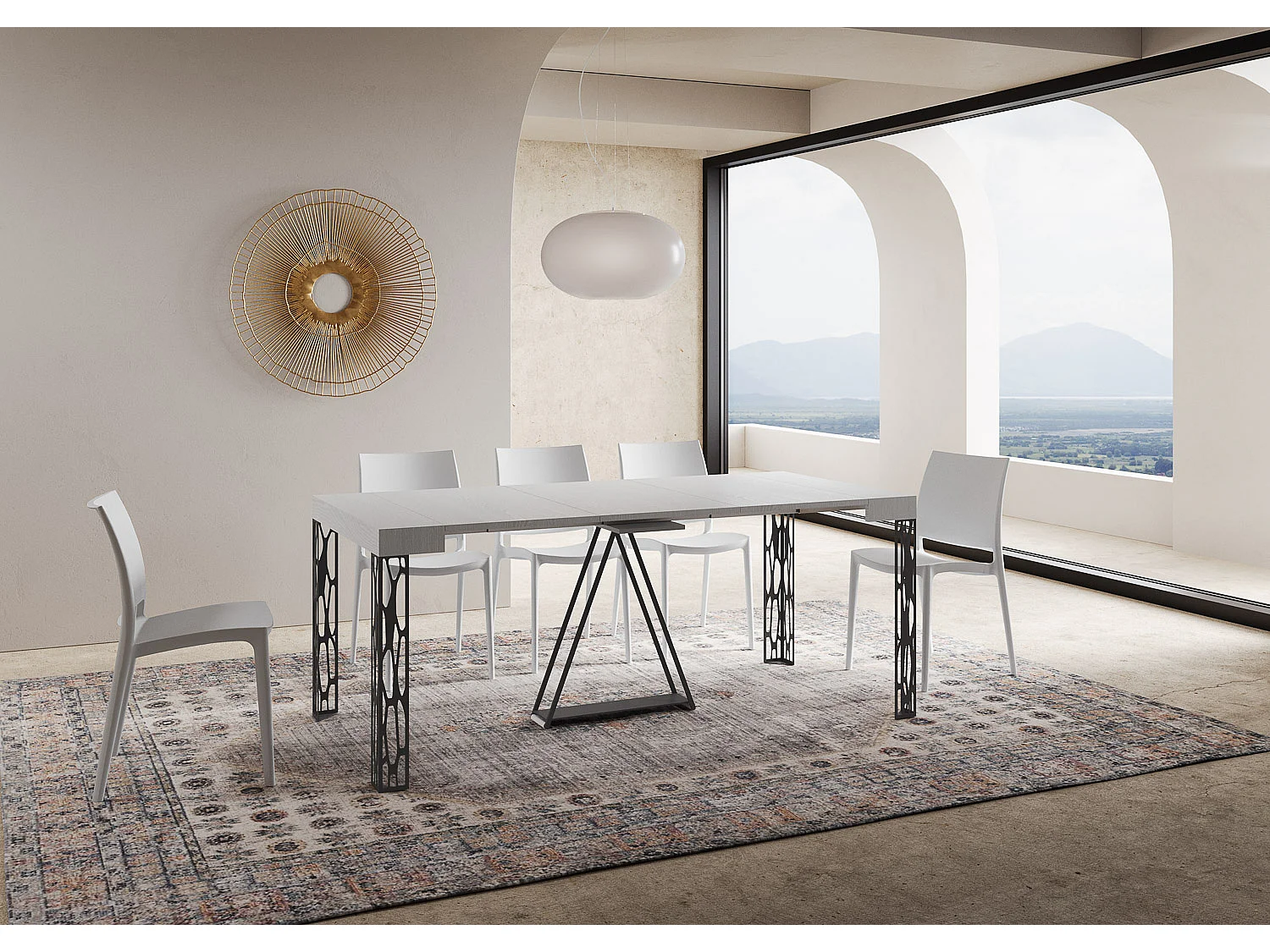 Mesa consola extensível 90x40/196 cm Kerpa Small cinza branca quadro antracite