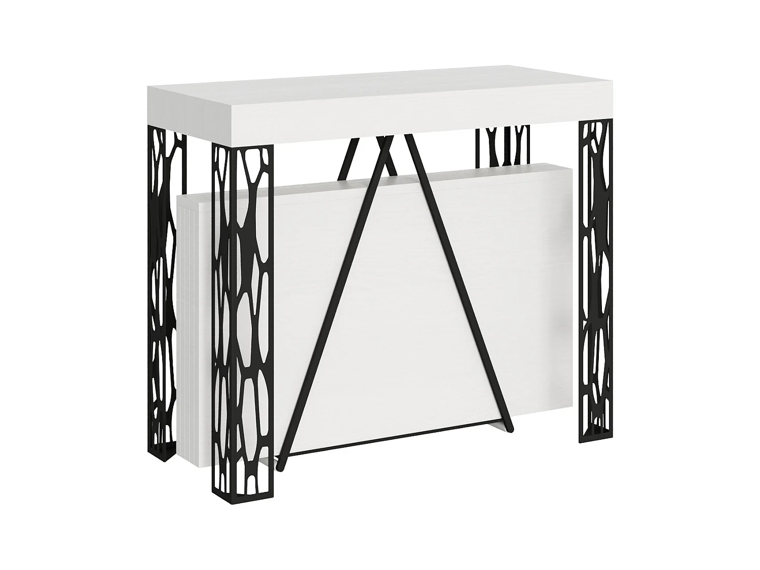 Console extensible 90x40/196 cm Kerpa Small frêne blanc cadre anthracite