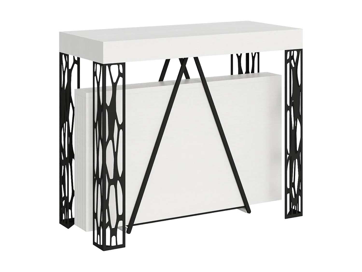 Console extensible 90x40/196 cm Kerpa Small frêne blanc cadre anthracite