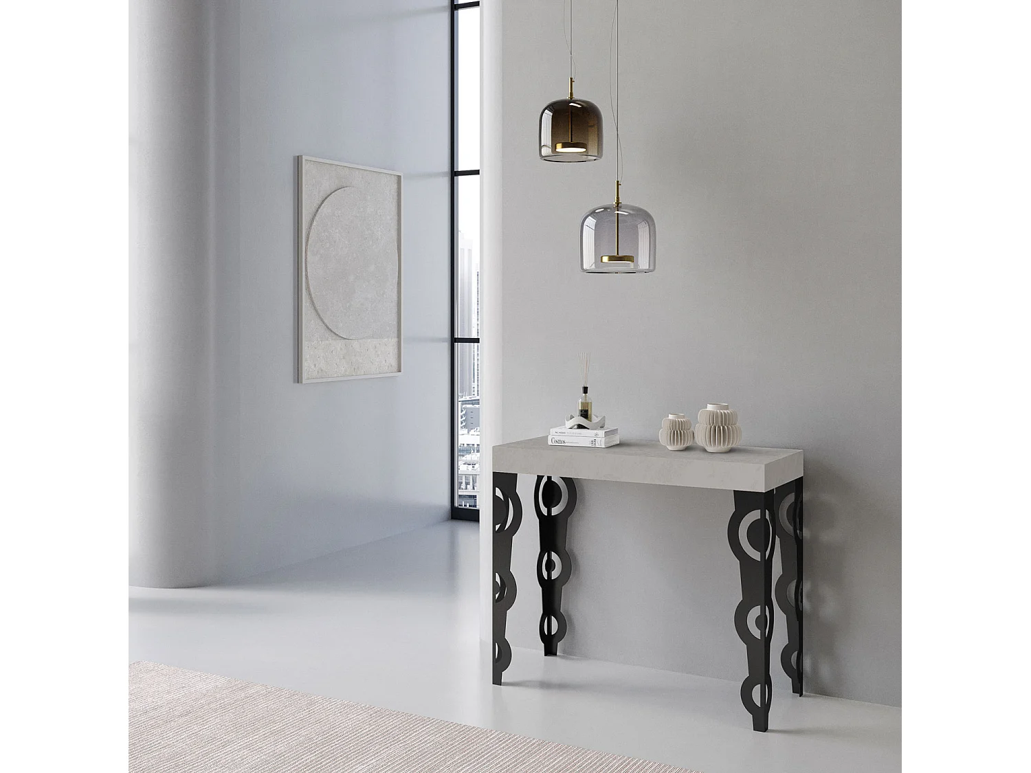 Consola extensible 90x40/196 cm Karamay Small Cachemira estructura Antracita