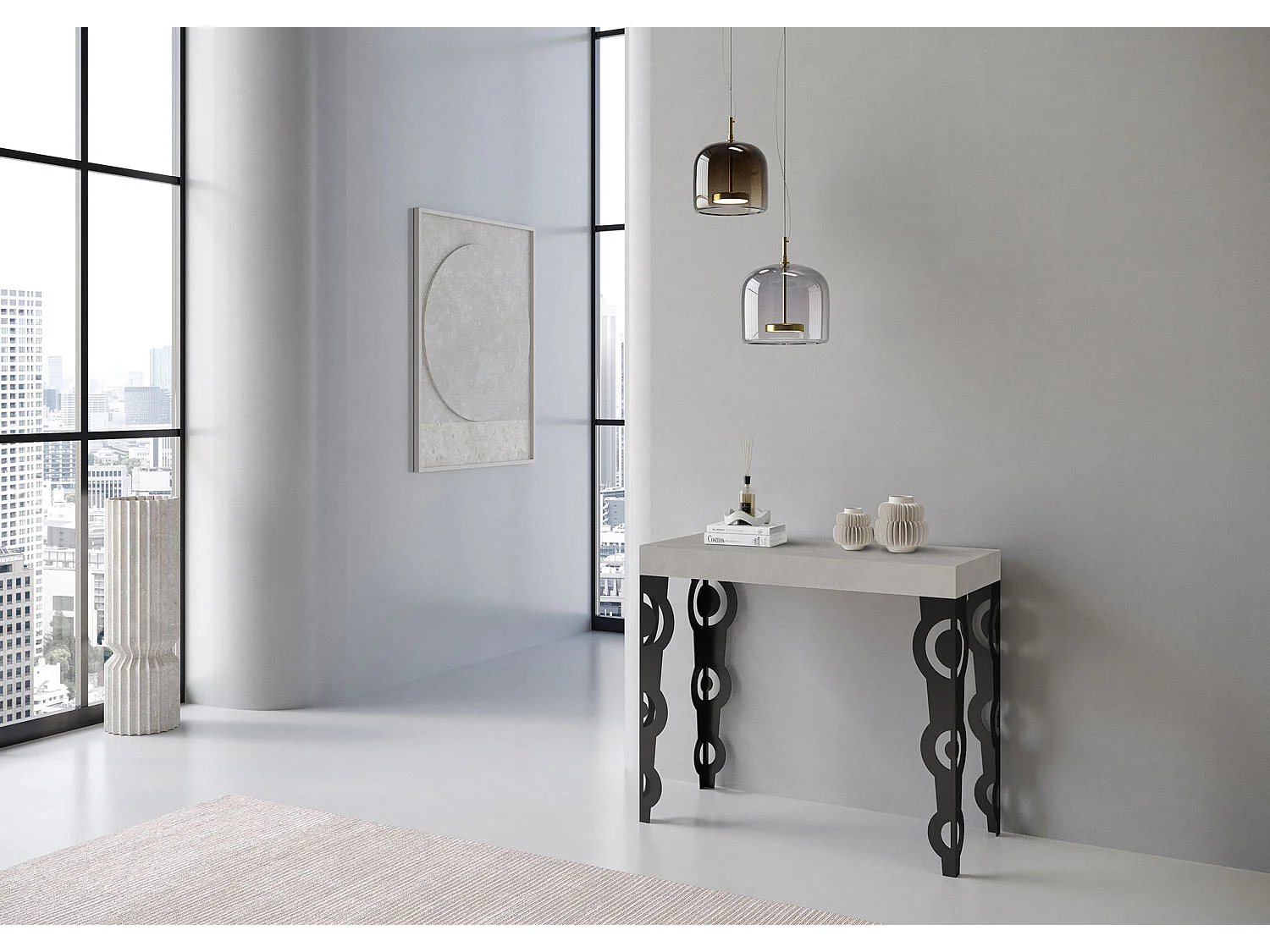 Consola extensible 90x40/196 cm Karamay Small Cachemira estructura Antracita