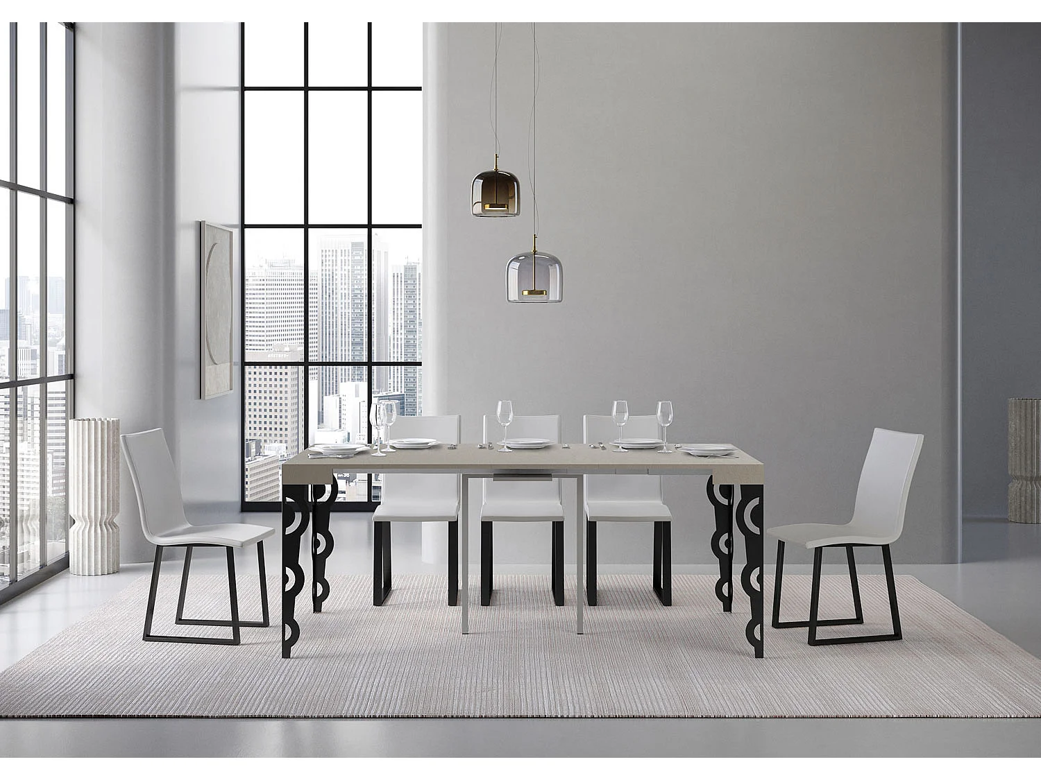 Console extensible 90x40/196 cm Karamay Small cachemire pieds anthracite