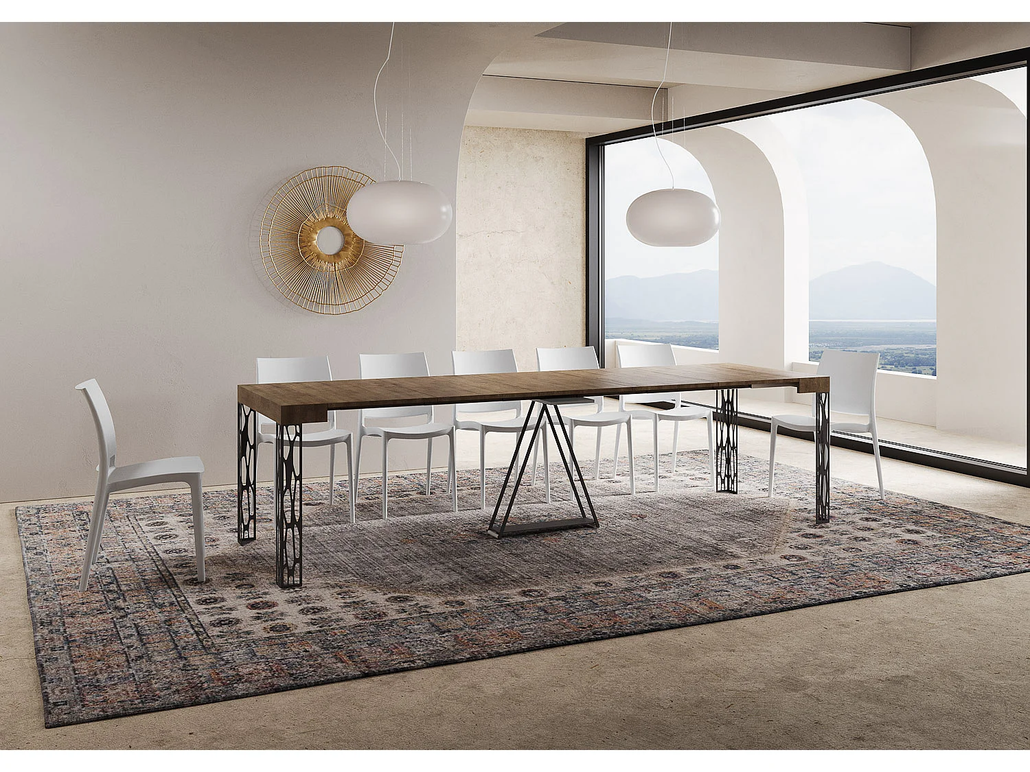 Mesa consola extensível 90x40/300 cm Kerpa nogueira quadro antracite