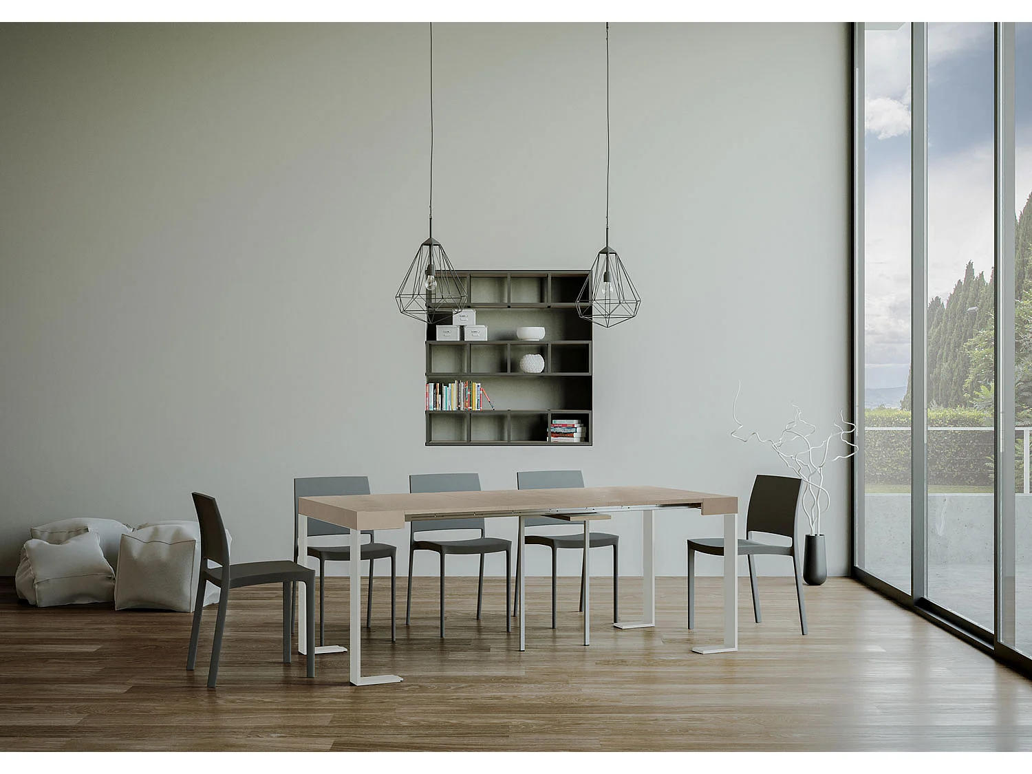 Console extensible 90x40/196 cm Tecno Small cachemire pieds blancs