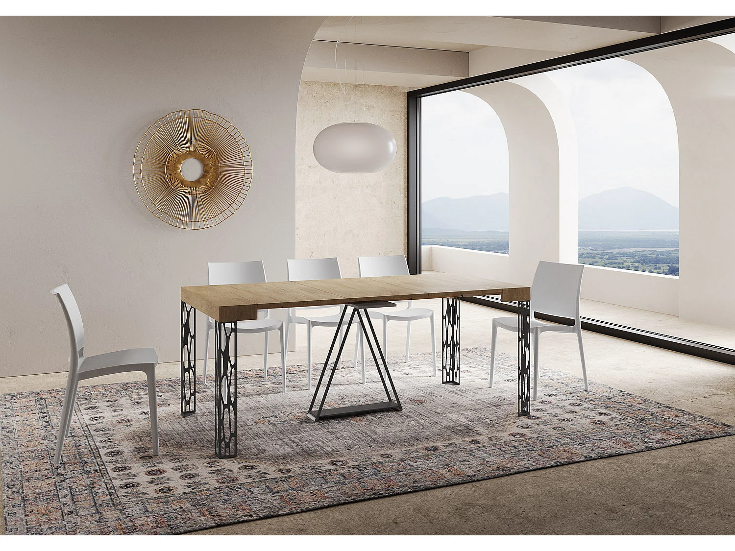 Console extensible 90x40/196 cm Kerpa Small chêne nature cadre anthracite