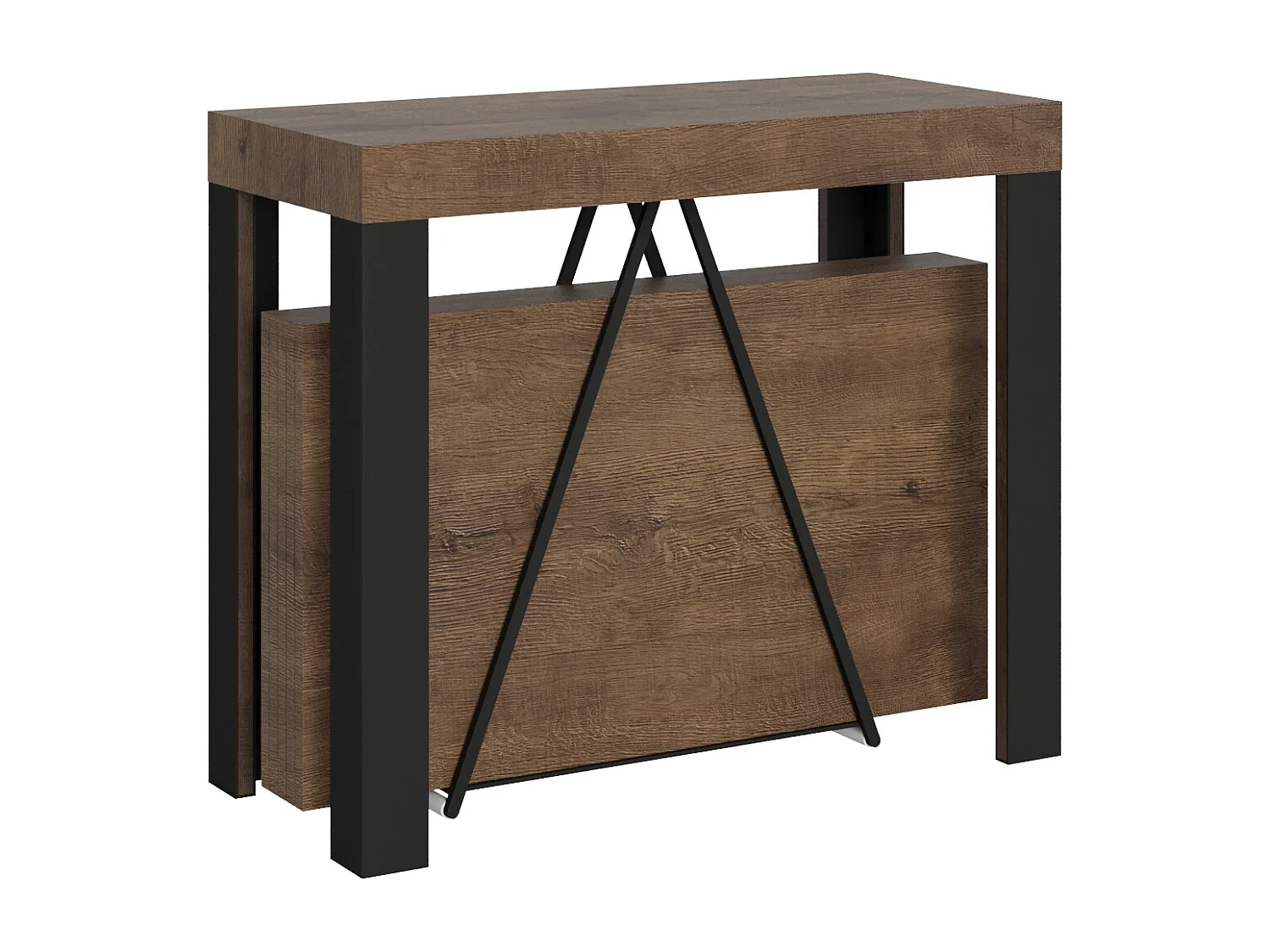 Ausziehbarer Konsolentisch 90x40/196 cm Tarax Small Nussbaum mit Eisenrahmen aus Anthrazit