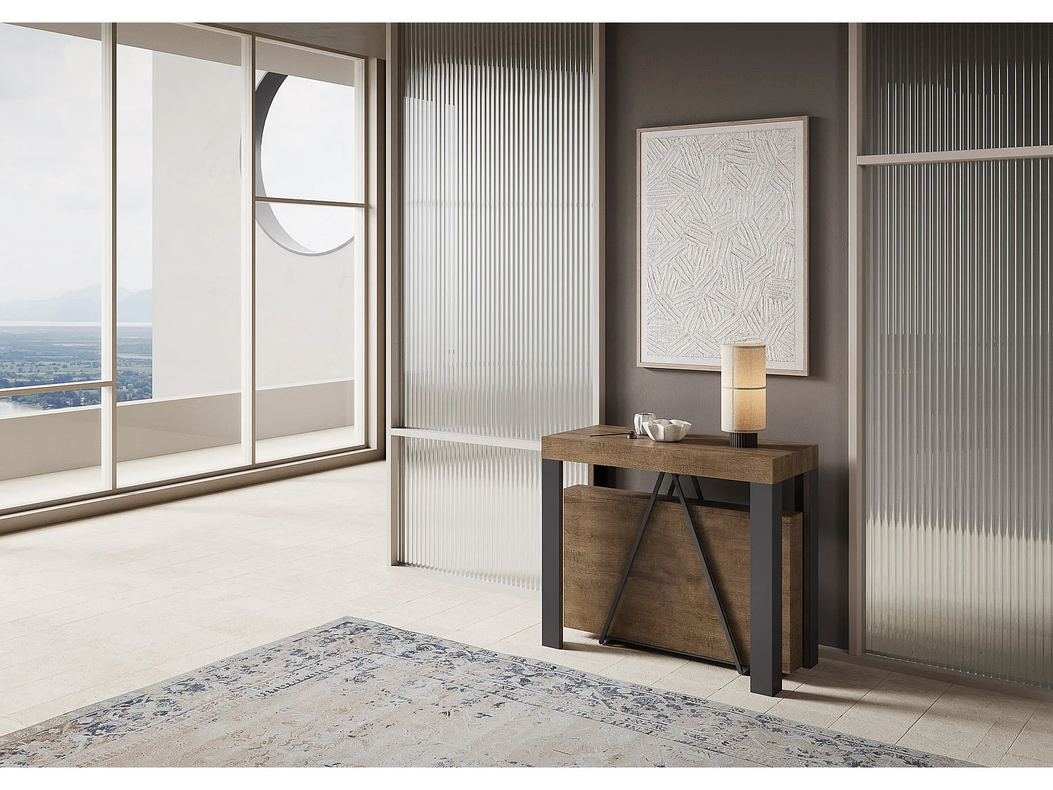 Console extensible 90x40/196 cm Tarax Small noyer cadre anthracite